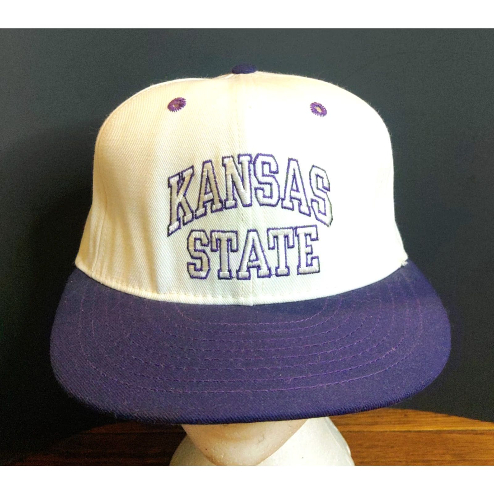 Vintage VINTAGE Kansas State Wildcats Baseball Cap USA Made Pro Line Adult Size 7 3/8 White Cotton Canvas Hat Mens Size ONE SIZE - 2 Thumbnail
