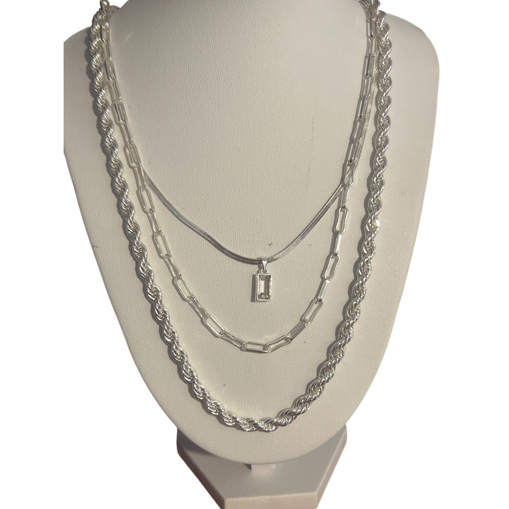Other Mixit Silver Plated Layered Necklace Multi Chain Clear Rhine Size ONE SIZE - 1 Thumbnail