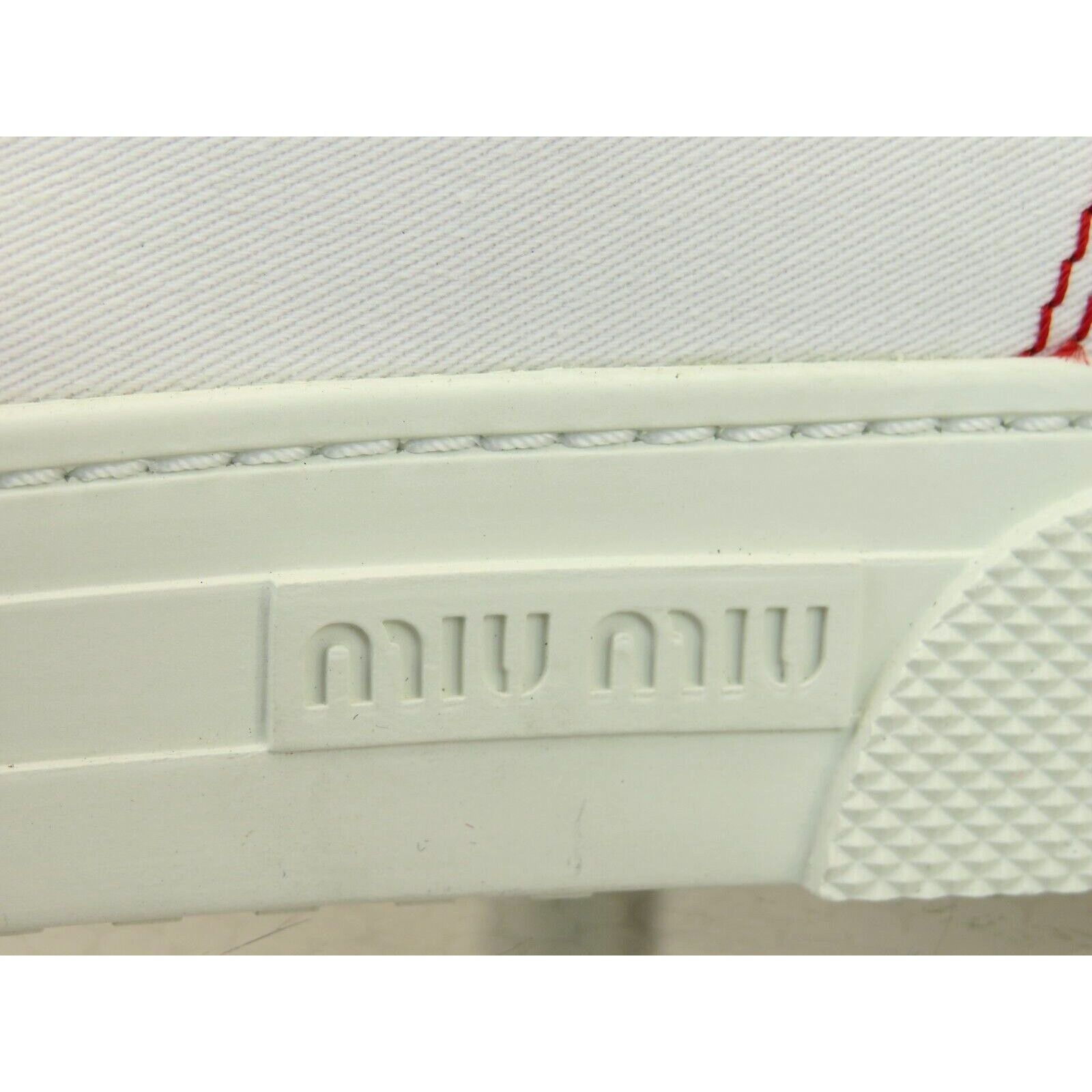 Miu Miu 5E004D WHITE CANVAS RED STITCHING LOGO LACE SNEAKERS 40 Size US 10 / IT 40 - 13 Thumbnail