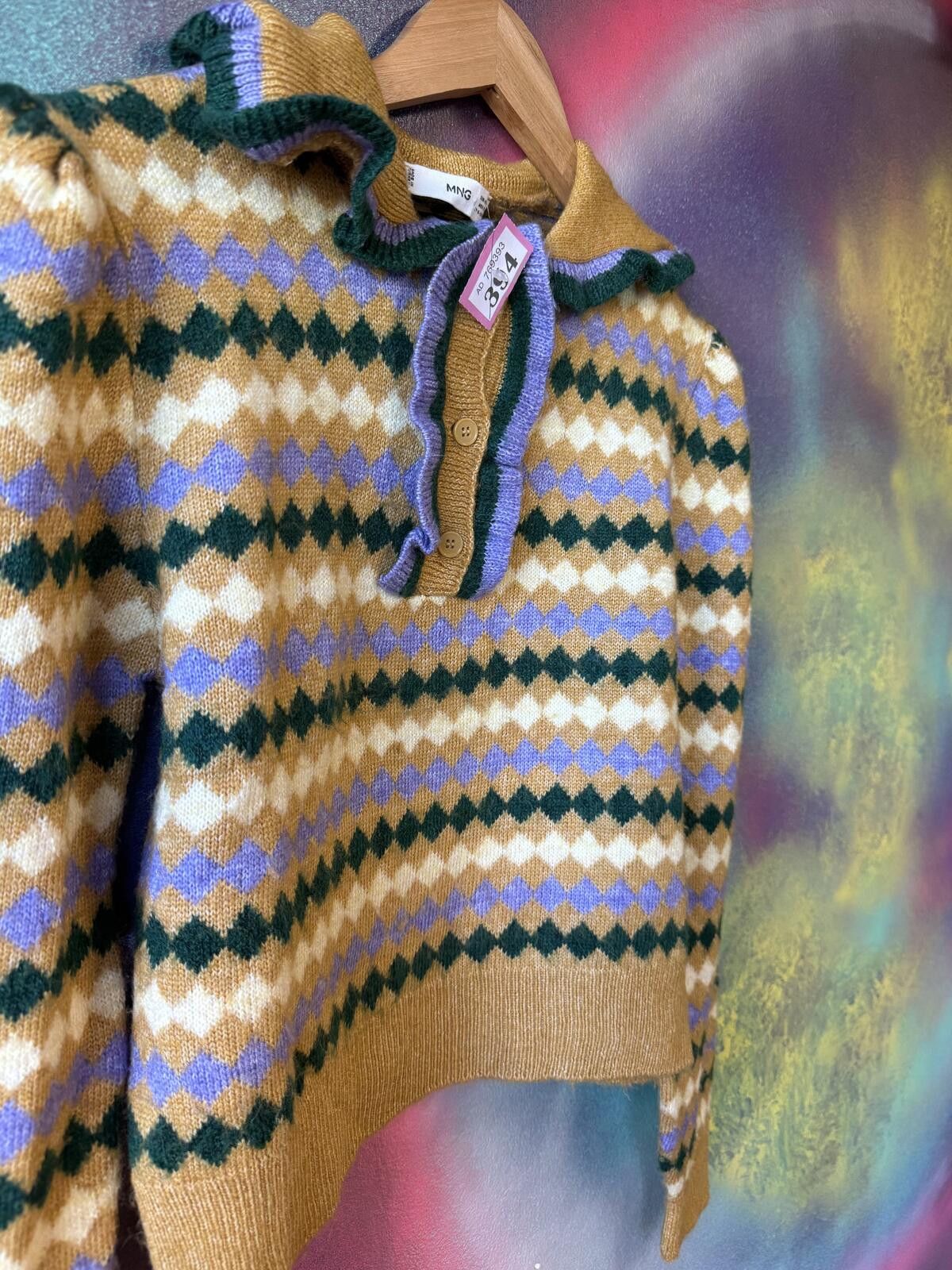Other MNG (mango) argyle collared knit cardigan - yellow &purple Size S / US 4 / IT 40 - 3 Thumbnail