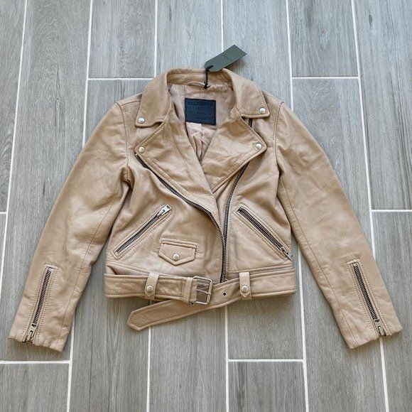 Allsaints NWT All Saints Cole Biker Leather Jacket Sand Brown Sz 2 Size XS / US 0-2 / IT 36-38 - 2 Thumbnail