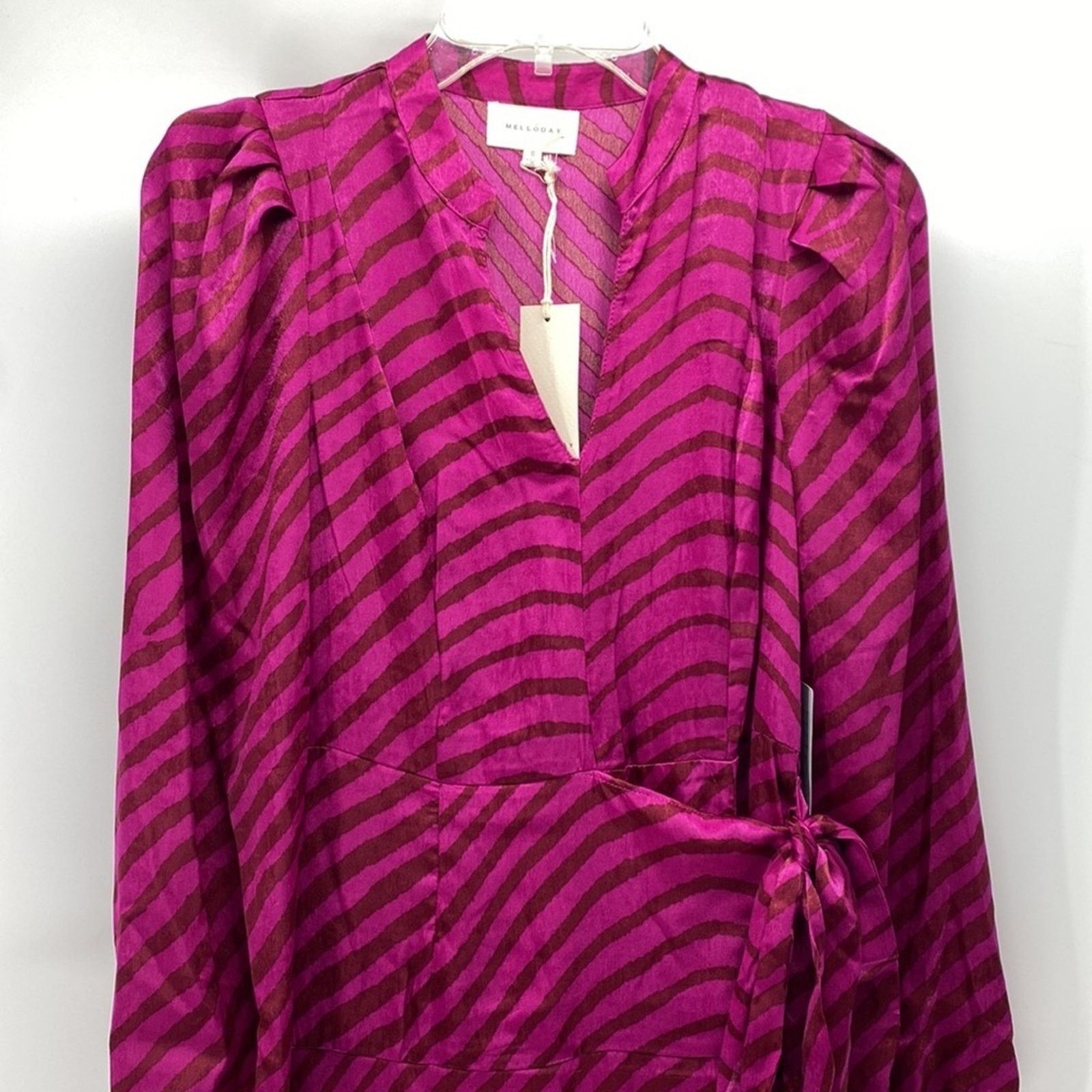 Other Melloday pink brown animal print faux wrap puff sleeve dress Size S / US 4 / IT 40 - 2 Thumbnail