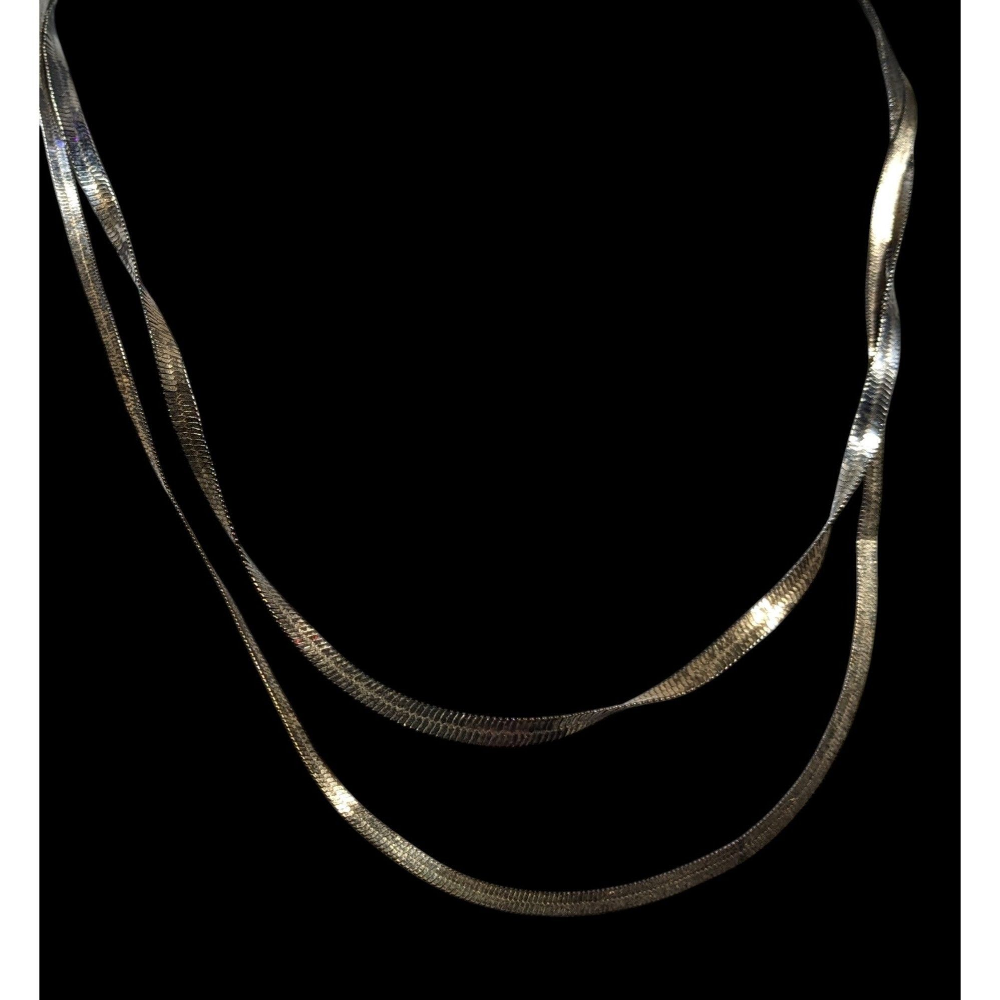 Other Chic Double Layer Silver/Gold Tone Flat Snake Chain Necklace Size ONE SIZE - 3 Thumbnail
