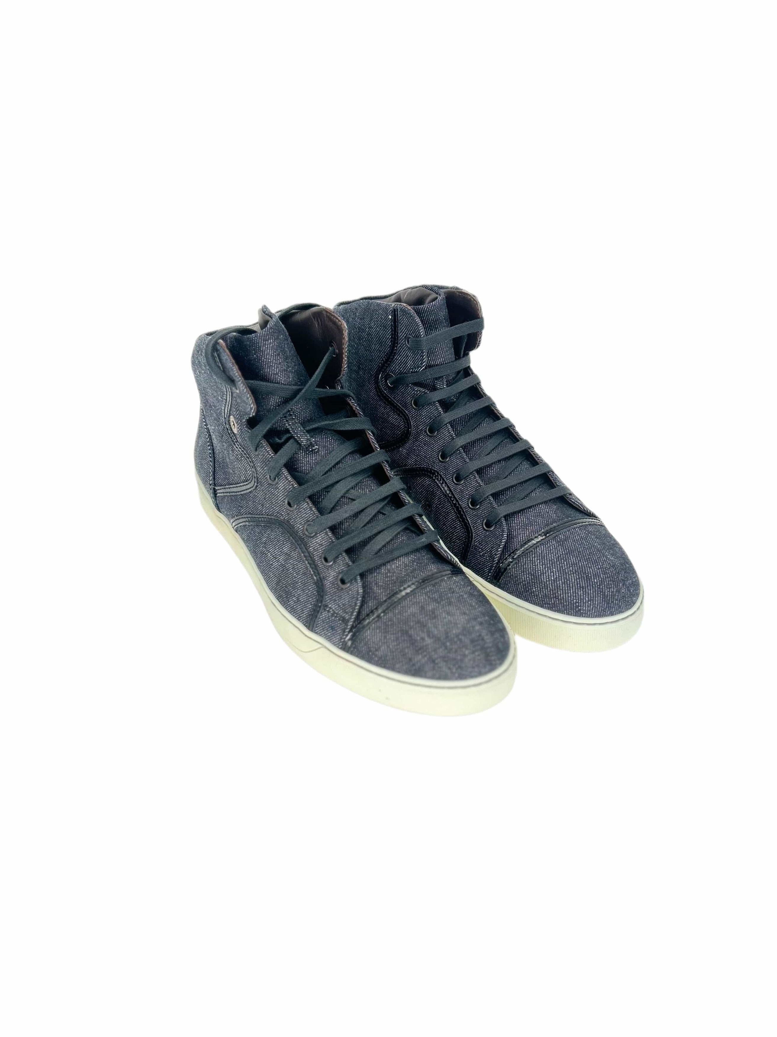 Lanvin Lanvin Denim Blue Hi Top Sneaker With Patent Leather Details Size US 11 / EU 44 - 1 Thumbnail