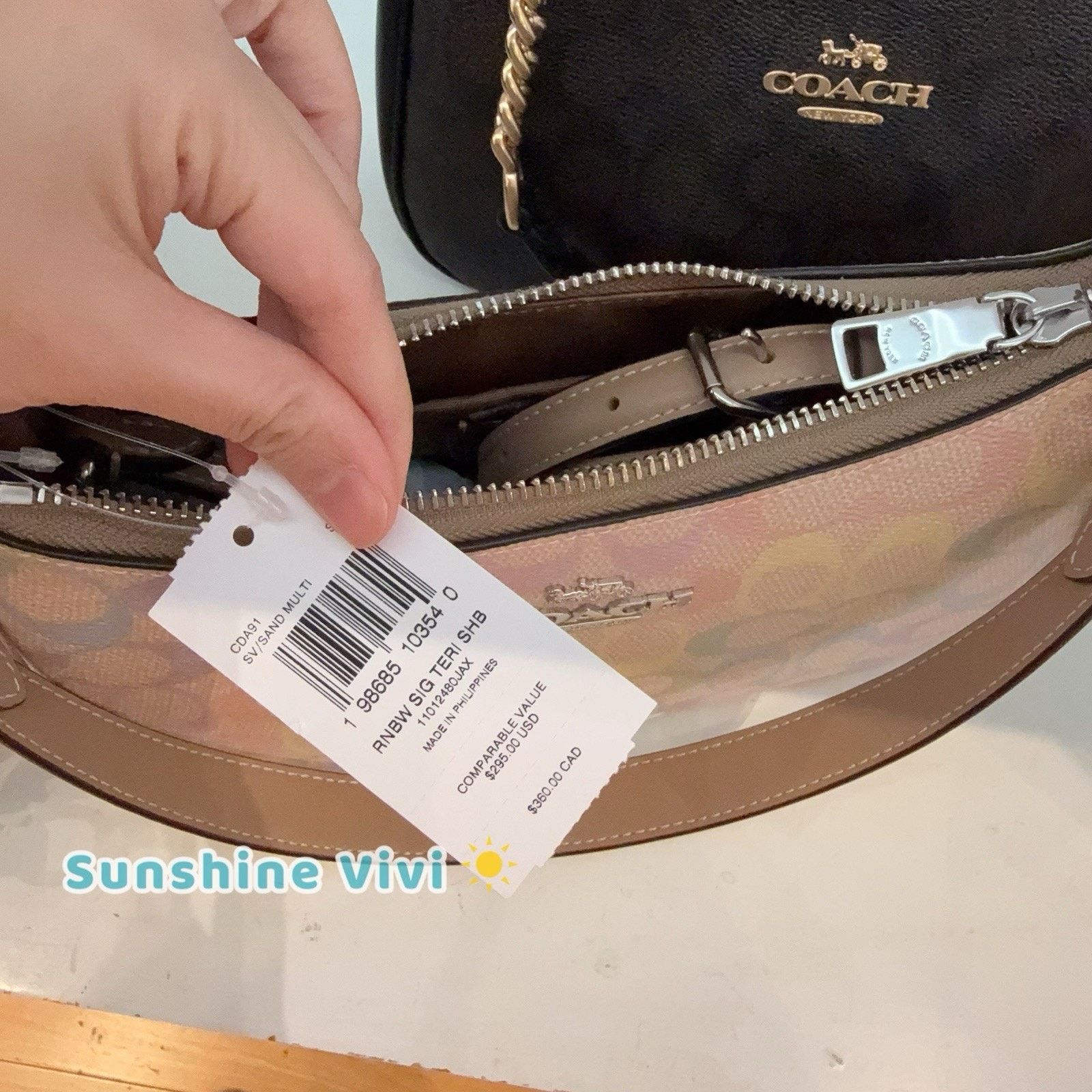 Coach NWT Coach Teri Shoulder Bag Rainbow Canvas CDA91 Sand Multi Size ONE SIZE - 7 Thumbnail