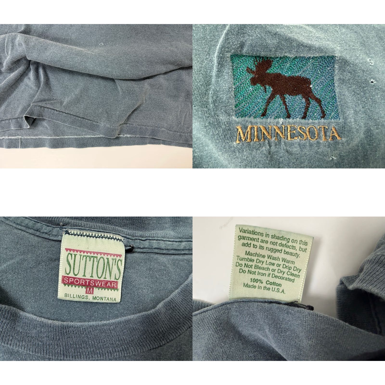 Vintage VINTAGE Sutton's Minnesota T-Shirt Mens Short Sleeve Crew Neck Blue Embroidered 90s Grunge Animals Outdoor 1990s Vintage Shirt Size US M / EU 48-50 / 2 - 9 Thumbnail