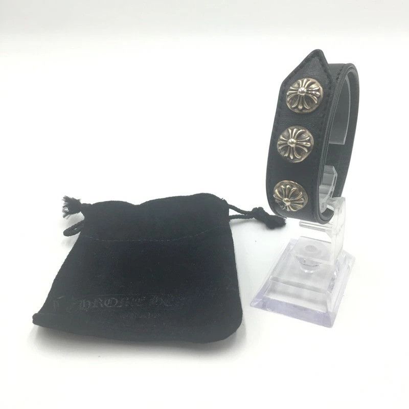 NO US TARIFF! CHROME HEARTS 3 BUTTON 2 SNAP LEATHER BRACELET