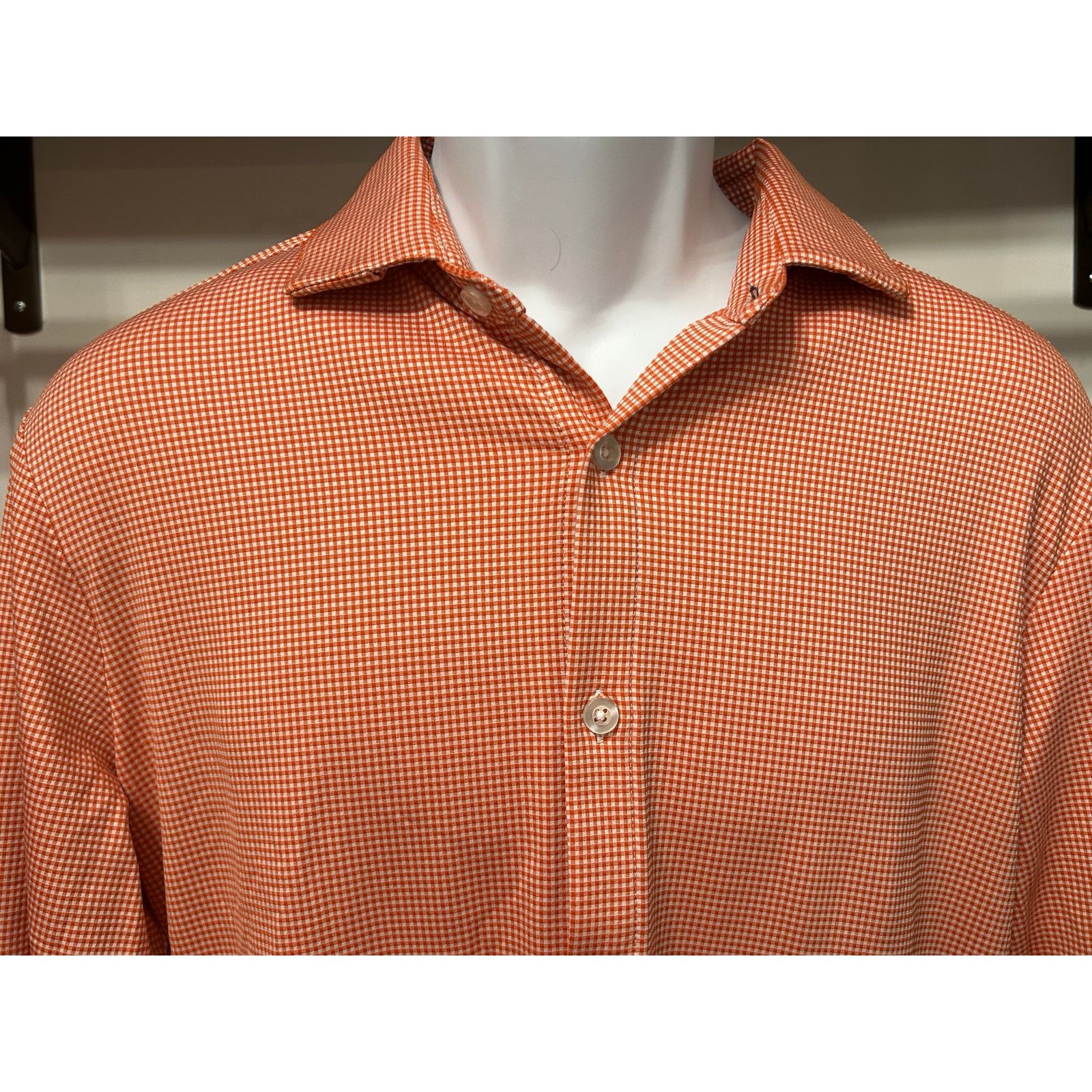 Mizzen+Main Mizzen+Main Trim Fit Orange Check Dress Shirt Mens Large USA Size US L / EU 52-54 / 3 - 3 Thumbnail