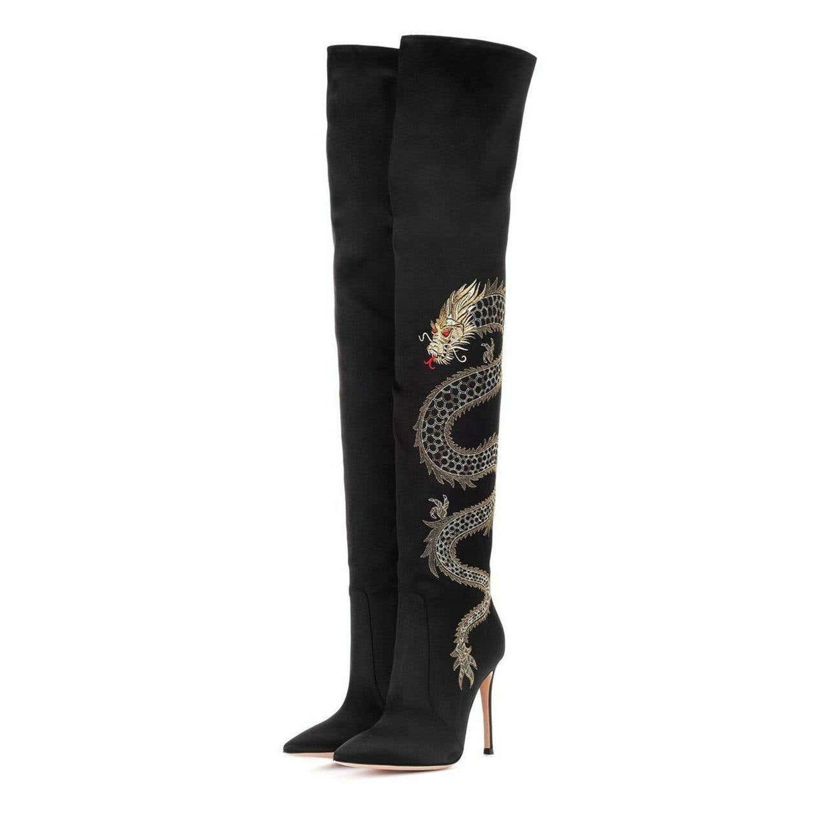 Gianvito Rossi Gianvito Rossi Embroidered Dragon Cuissard Boots Size US 8.5 / IT 38.5 - 2 Thumbnail