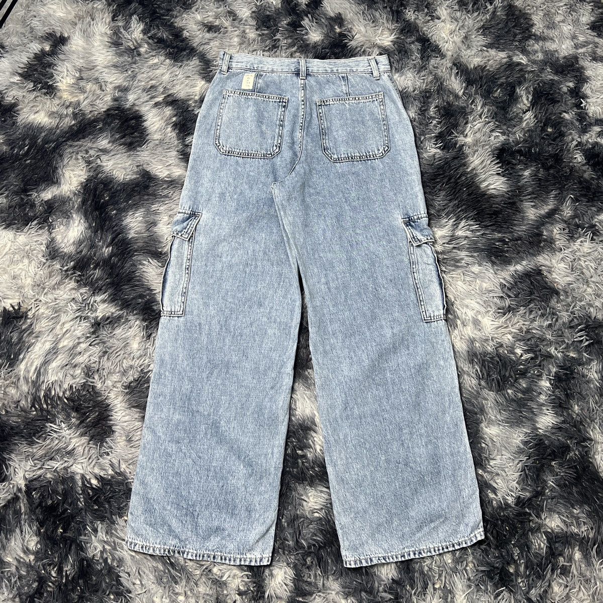 GU GU Wide Loose Baggy Denim Cargo Pants Size US 29 - 2 Thumbnail