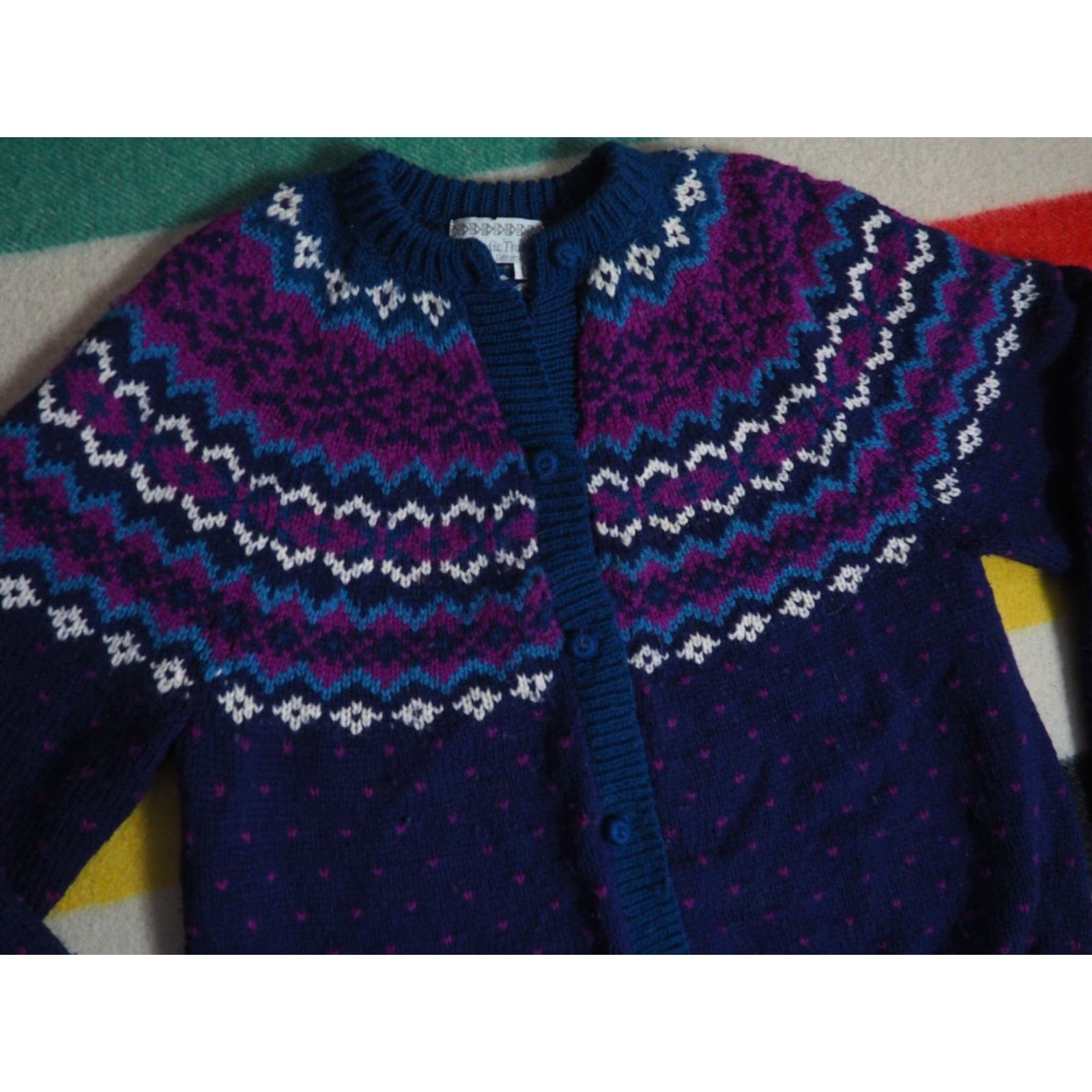 Vintage VINTAGE Nomadic Traders Berkeley Purple Fair Isle Nordic Wool Button Sweater M/L Cardigan Women Size M / US 6-8 / IT 42-44 - 4 Thumbnail