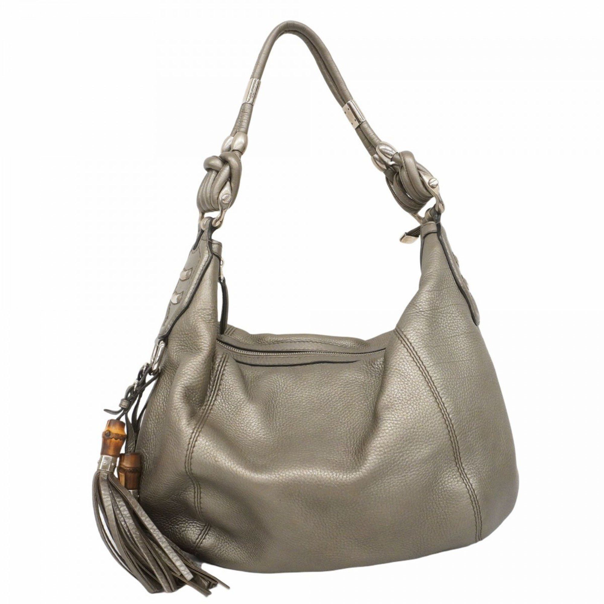 Gucci Bamboo Shoulder Bag 240261 Leather Grey Women's