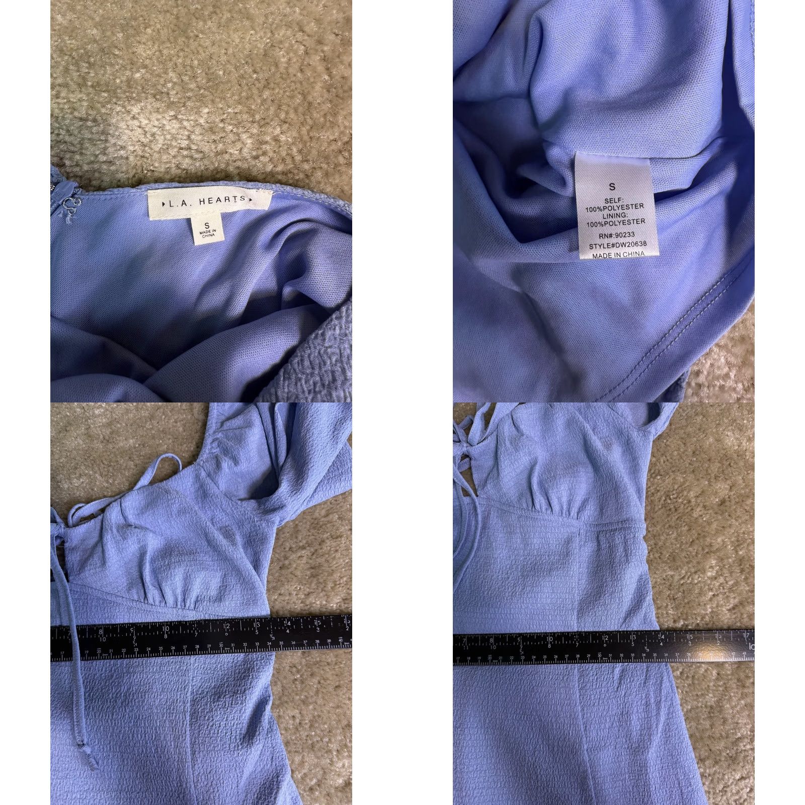 Vintage LA Hearts Womens Mini Dress Small Blue Cottagecore Fit And Flare Tie D910 Size S / US 4 / IT 40 - 8 Thumbnail