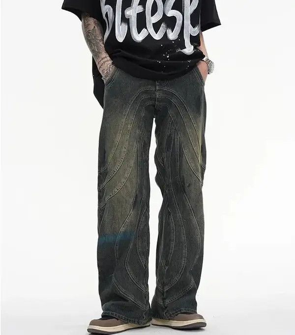 Jean VIBE Y2K Painted Circle Striped Baggy Jeans Size US 33 - 7 Thumbnail