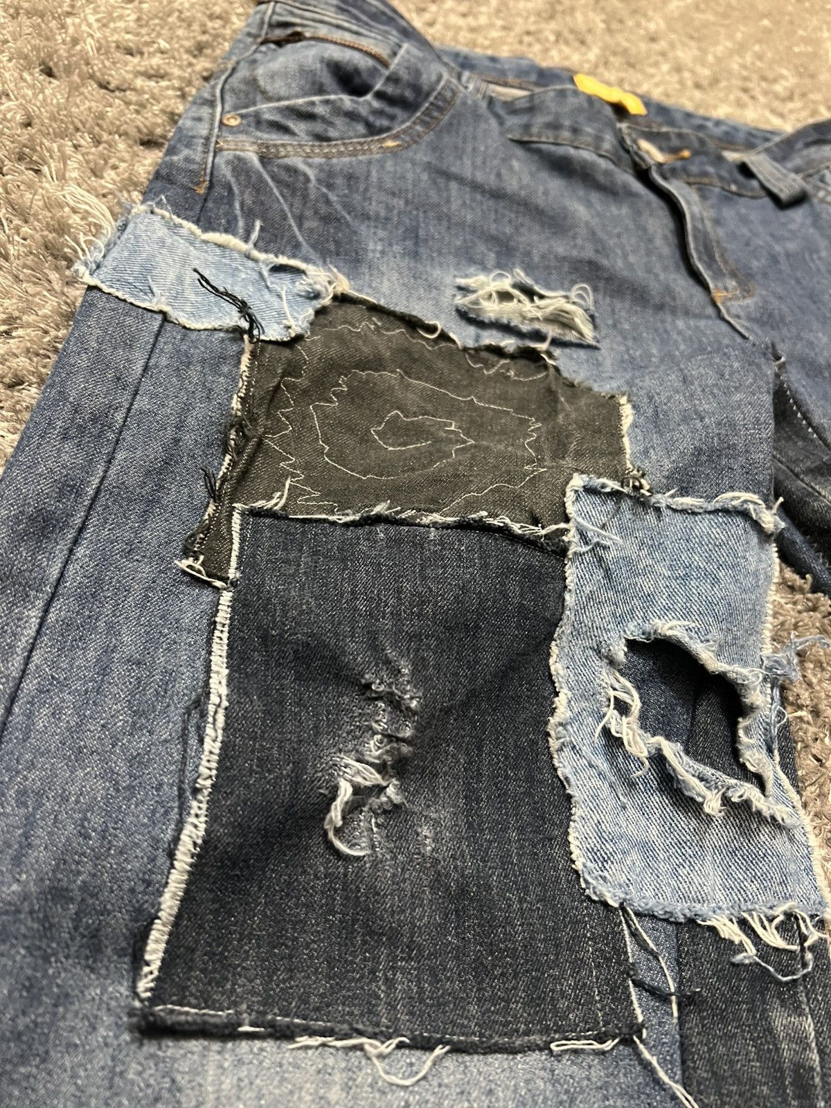 Handmade Custom 1/1 boot cut flared wide leg patchworked washed jeans Size US 32 / EU 48 - 7 Thumbnail