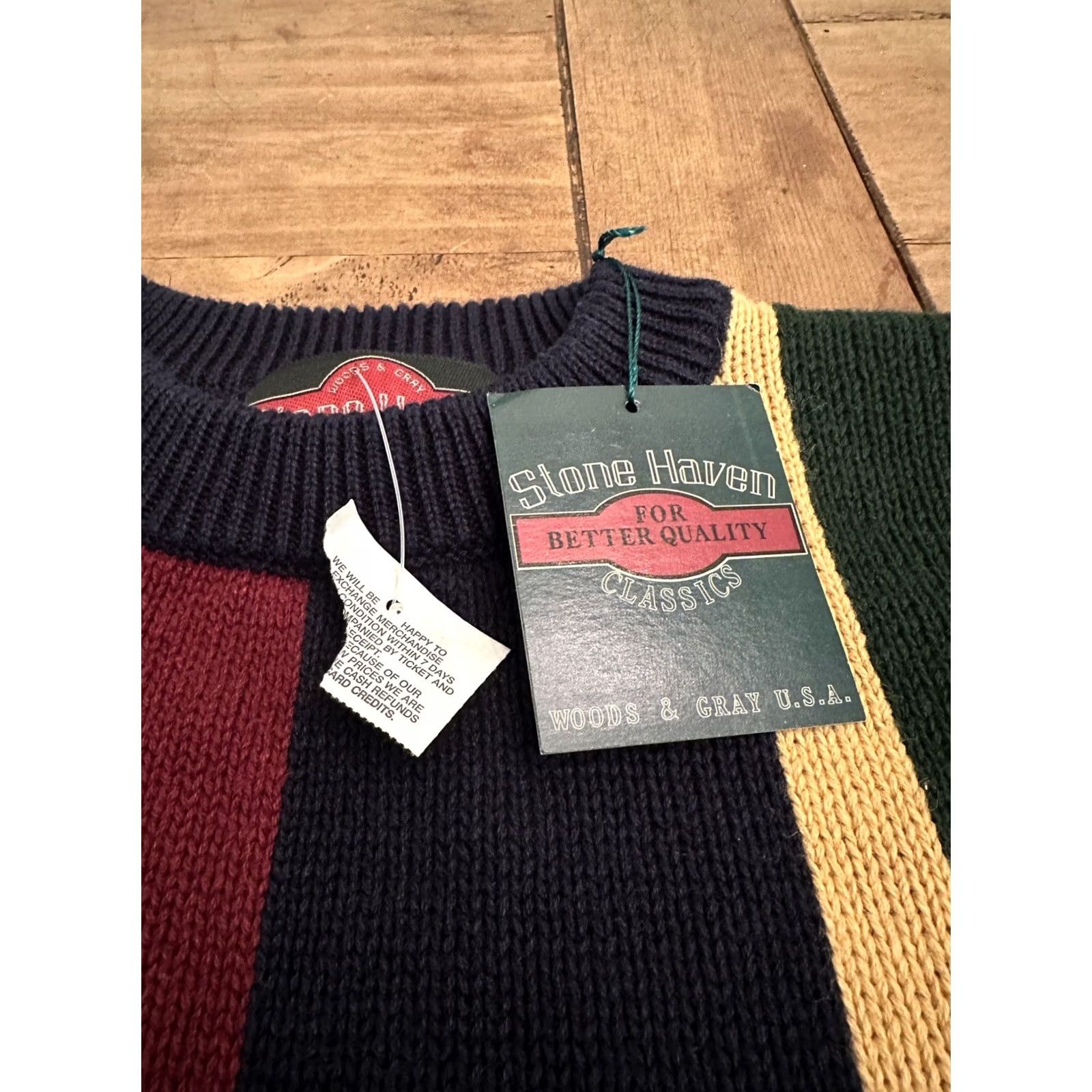 Vintage VINTAGE Stone Haven Sweater Mens XL Cotton Blend Knit Blue Green Red NWT Pullover Long Sleeve Regular Heavyweight All Seasons Retro Knit Shirt Men Size US XL / EU 56 / 4 - 3 Thumbnail