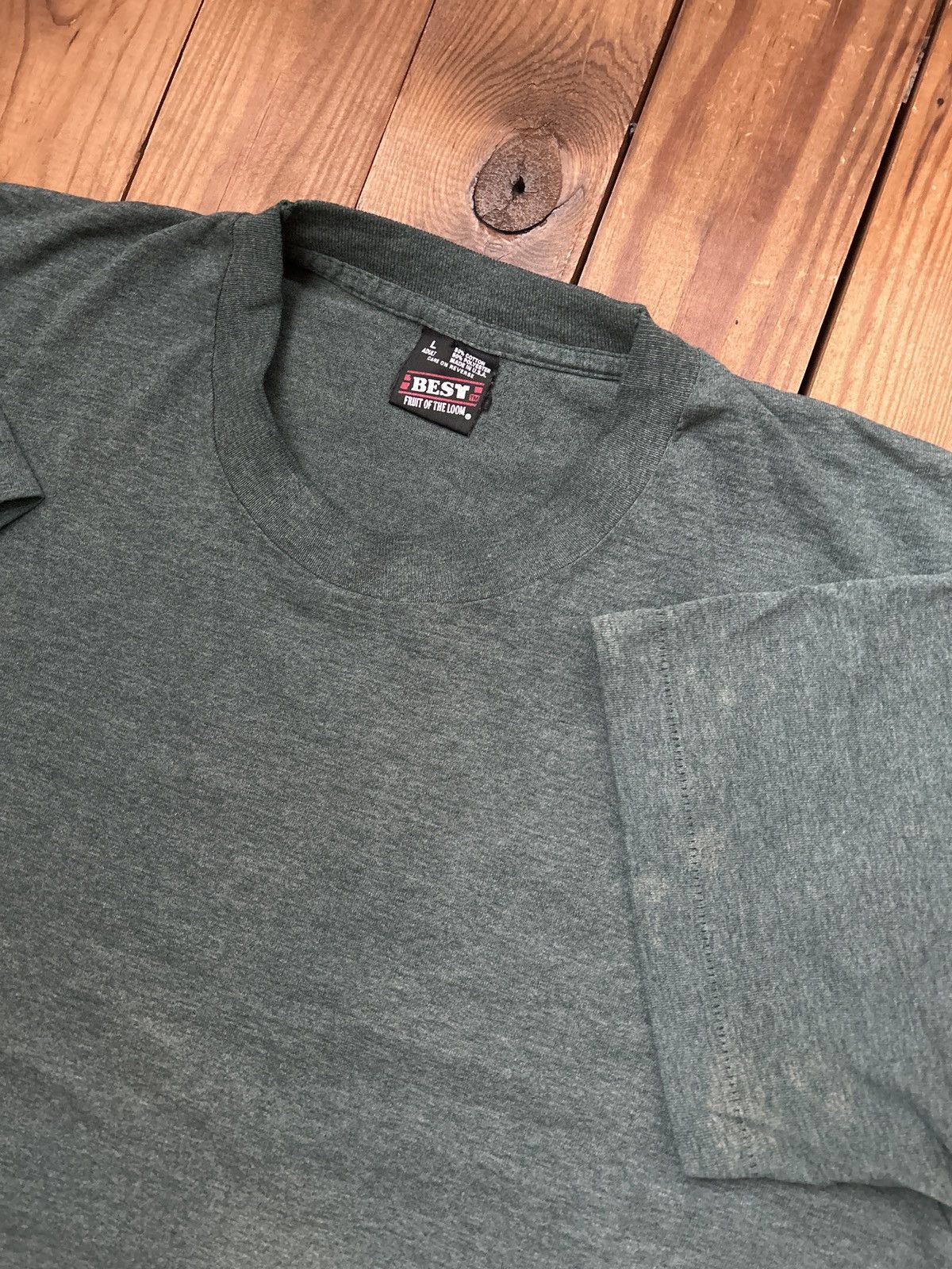 Vintage Vintage 90s Screen Stars Single Stitch Green Blank Tee Shirt Size US L / EU 52-54 / 3 - 2 Thumbnail