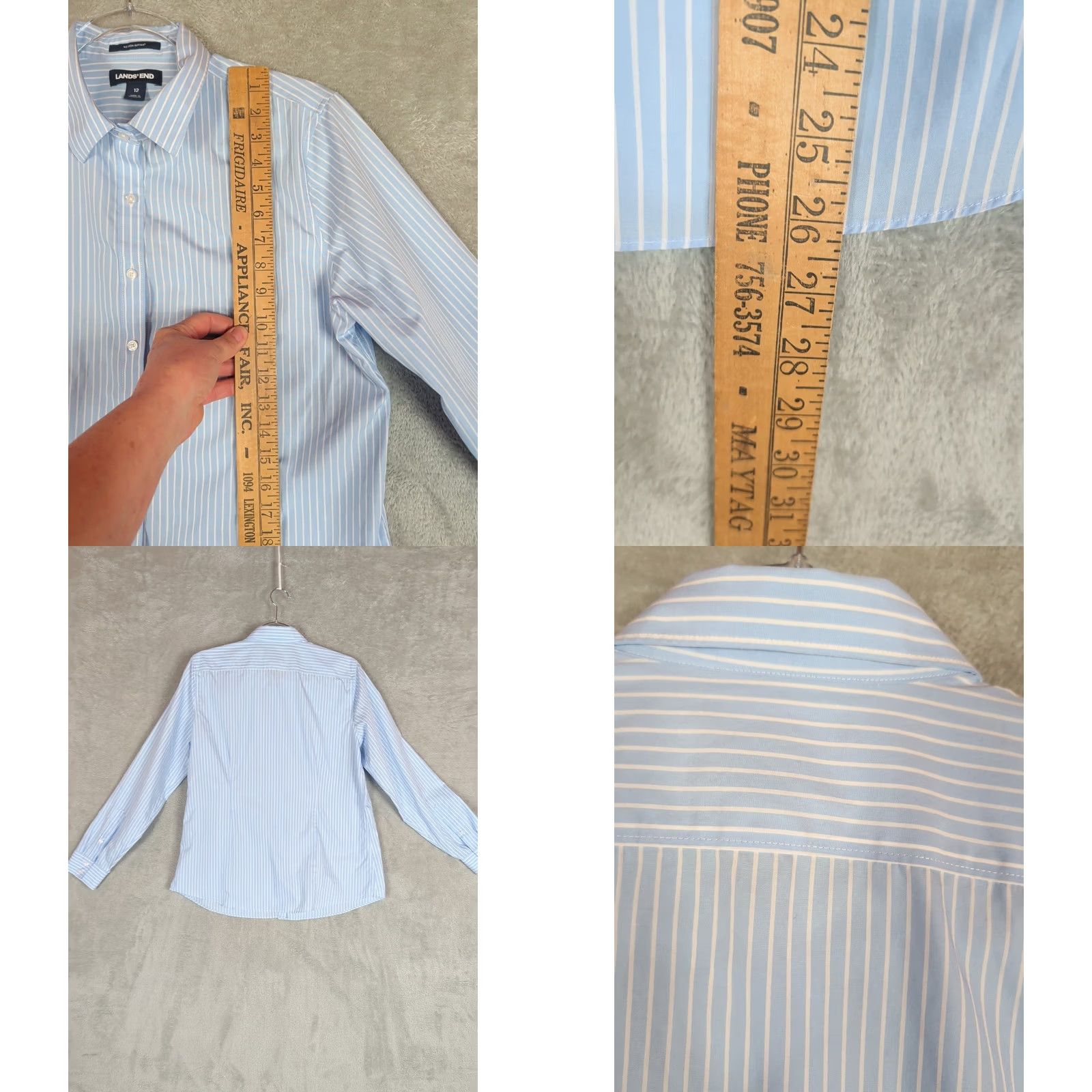 Lands' End Lands' End Shirt Womens 12 Blue Striped No Iron Supima Button Front Long Sleeve Size XL / US 12-14 / IT 48-50 - 8 Thumbnail