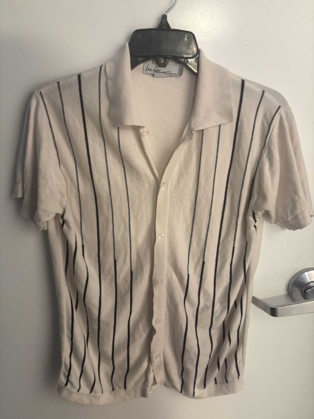 Other Andre Peter White Blue Striped Knit Button-Up Shirt Size S Size US S / EU 44-46 / 1 - 1 Thumbnail