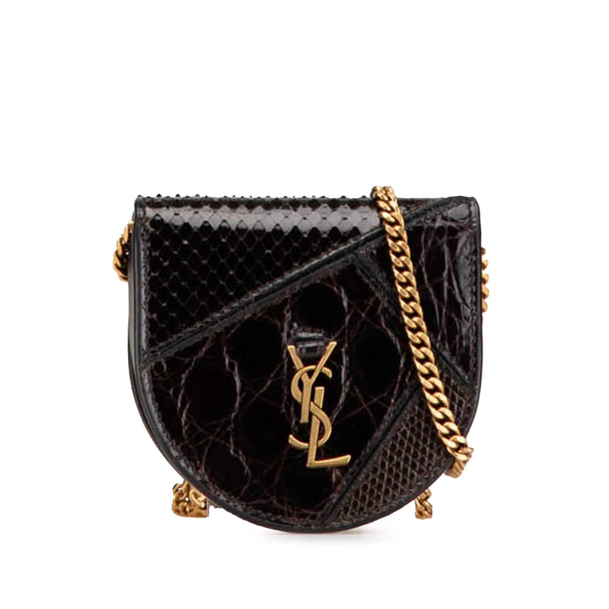 Saint Laurent Paris Saint Laurent Baby Python Leather Kaia Crossbody Brown Size ONE SIZE - 1 Thumbnail