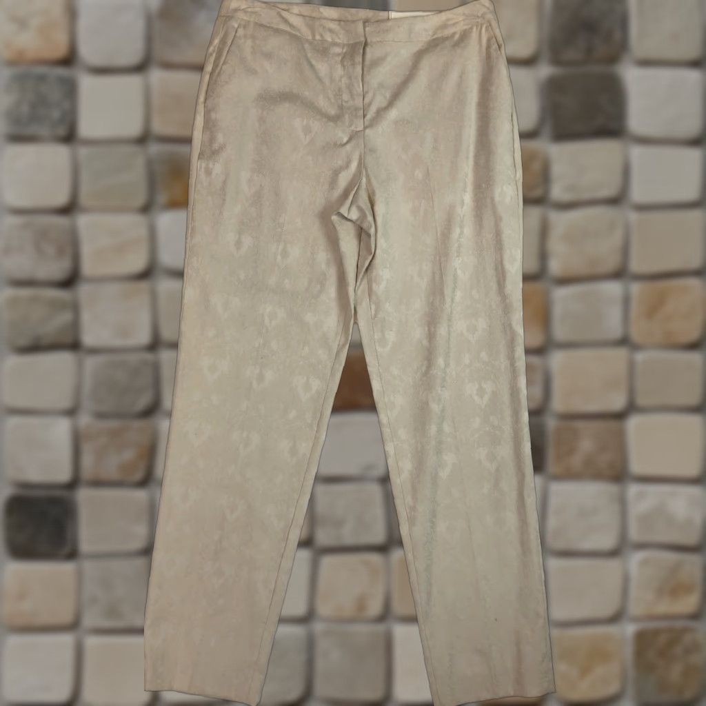 Vintage NWT Cato Slacks Pants 10 Tan Scroll Print LowRise Slim Leg Waist 34 Inseam 30” Size 32" / US 10 / IT 46 - 1 Thumbnail
