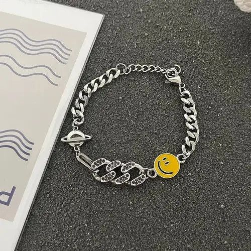 Jewelry × Other Titanium Steel Planet Smiley Face Charm Bracelet for Men Size ONE SIZE - 1 Thumbnail