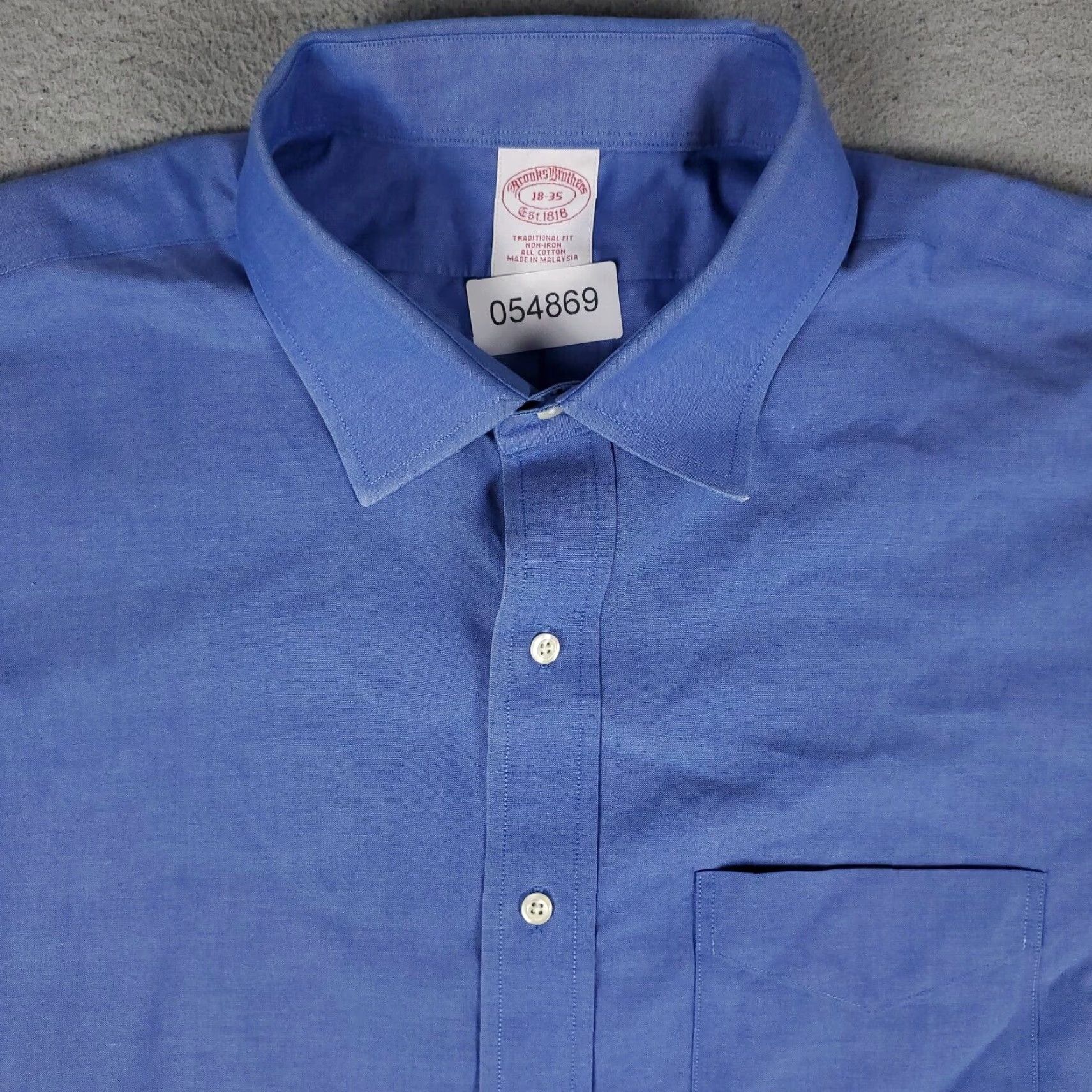 Brooks Brothers Brooks Brothers Men's Dress Shirt Size 18 Blue Long Sleeve Button Up Cotton Regular Fit Size 48R - 2 Thumbnail