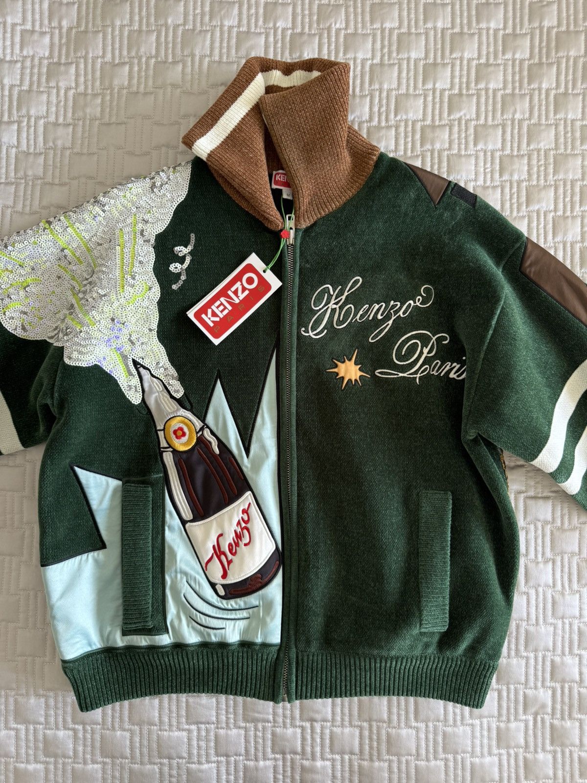 Kenzo KENZO Men's Chenille Party Bomber Jacket Champagne Size M Size US M / EU 48-50 / 2 - 2 Thumbnail