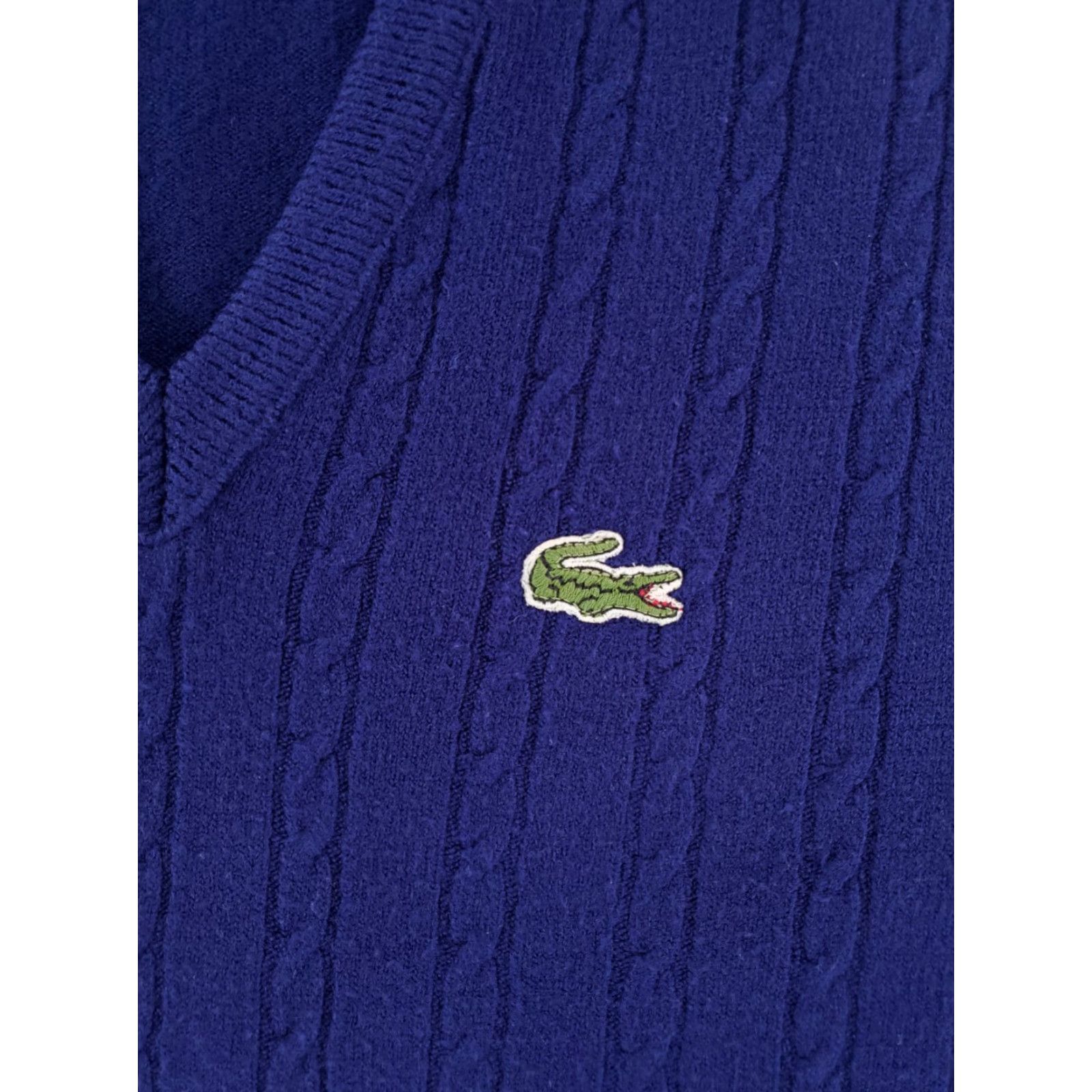 Lacoste VINTAGE Lacoste Izod VTG 80s Cable Knit V-Neck Sweater Blue Mens L Size US L / EU 52-54 / 3 - 3 Thumbnail