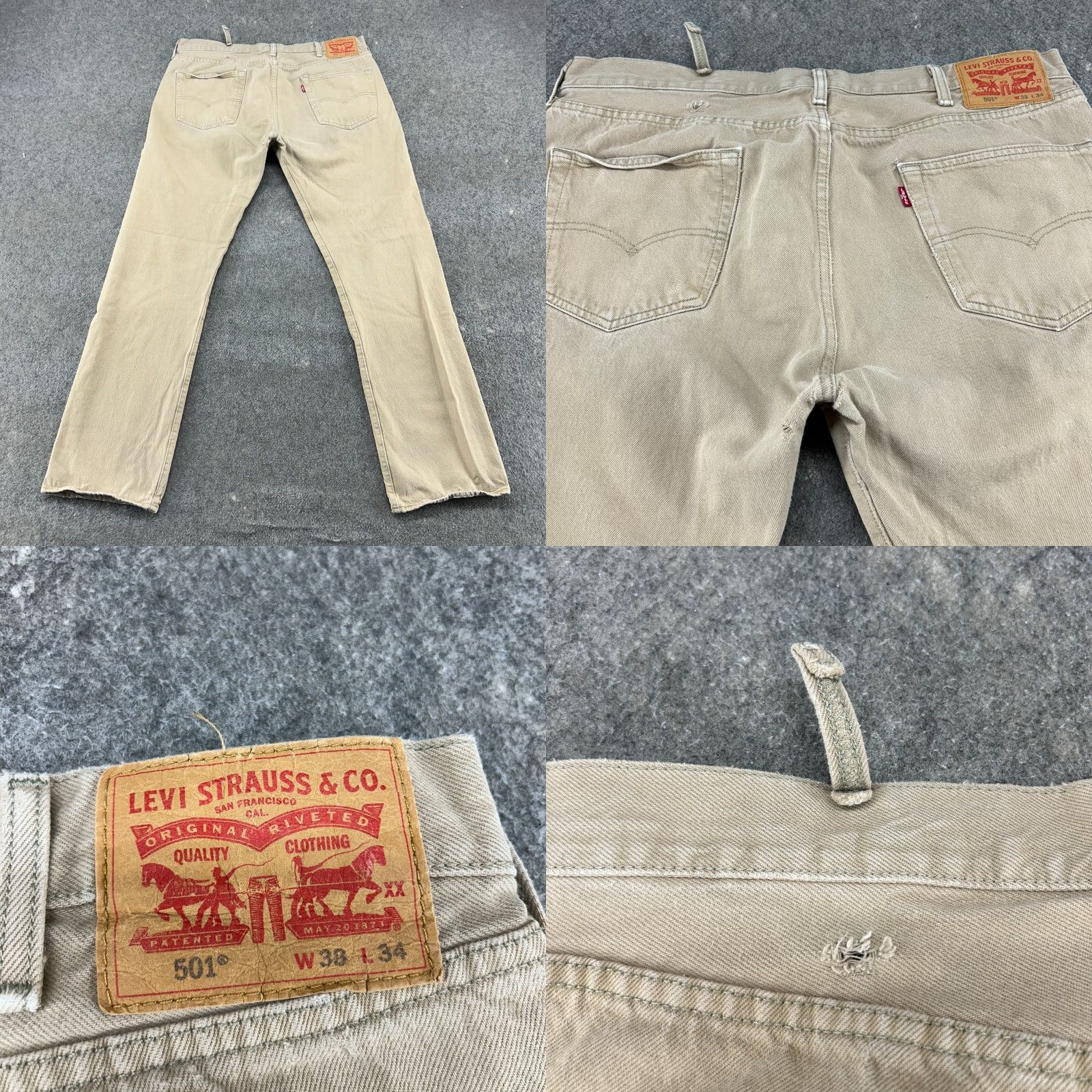 Levi's Levi's 501 Pants Mens 38x34 Brown Denim Regular Fit Distressed Light Wash Straight Leg Size US 38 / EU 54 - 9 Thumbnail