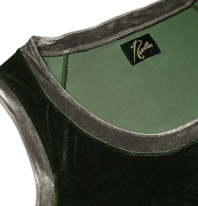 Needles Needles Logo Embroidered Two Tone Velour Tank Top Green Size US XL / EU 56 / 4 - 3 Thumbnail