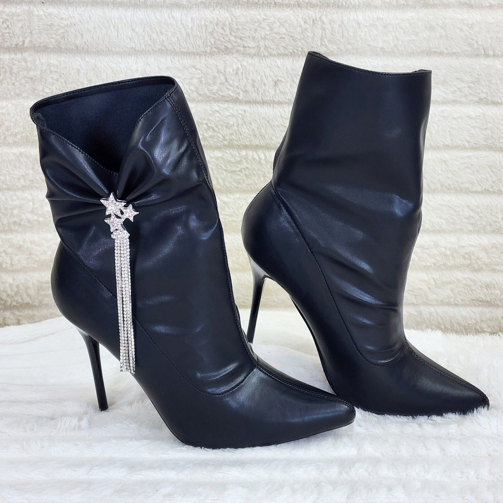 Other Sherry Black Pull on Scrunch Rhinestone Pendent High Heel An Size US 10 / IT 40 - 3 Thumbnail