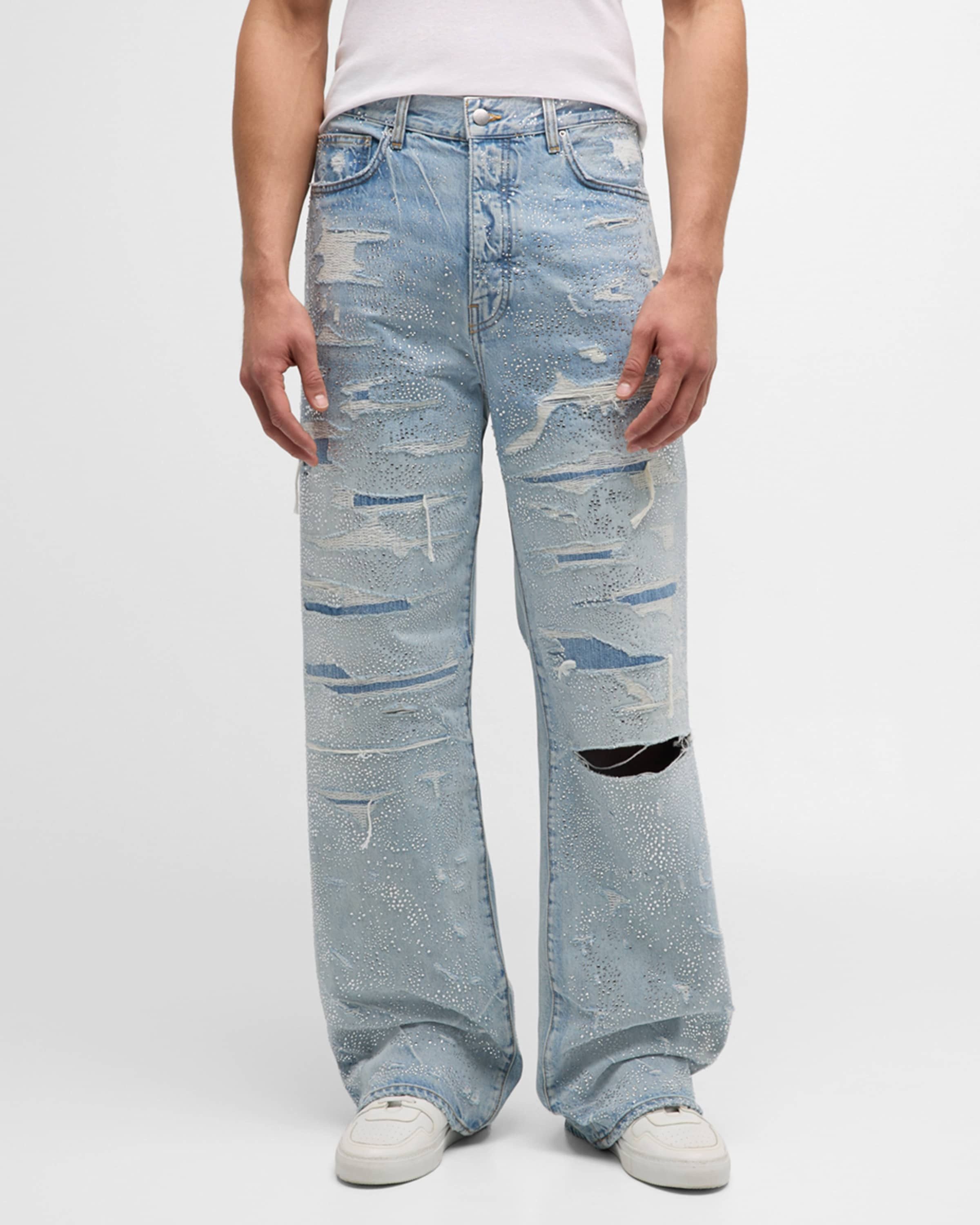 Amiri o1s1wg110525 Crystal-Embellished Repaired Baggy Jeans Blue Size US 30 / EU 46 - 2 Thumbnail