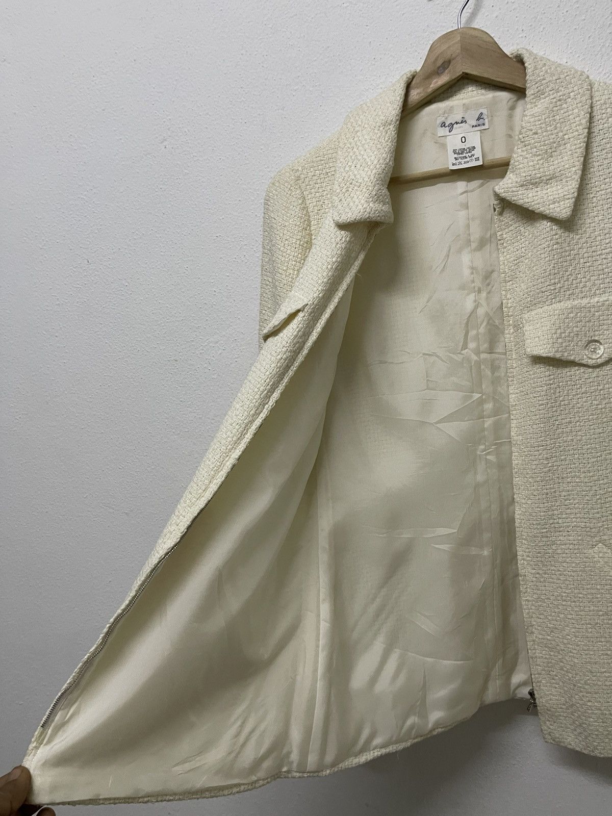 agnes b. 1990s AGNES B OFF-WHITE TEXTURED ZIPPER JACKET Size XS / US 0-2 / IT 36-38 - 14 Thumbnail