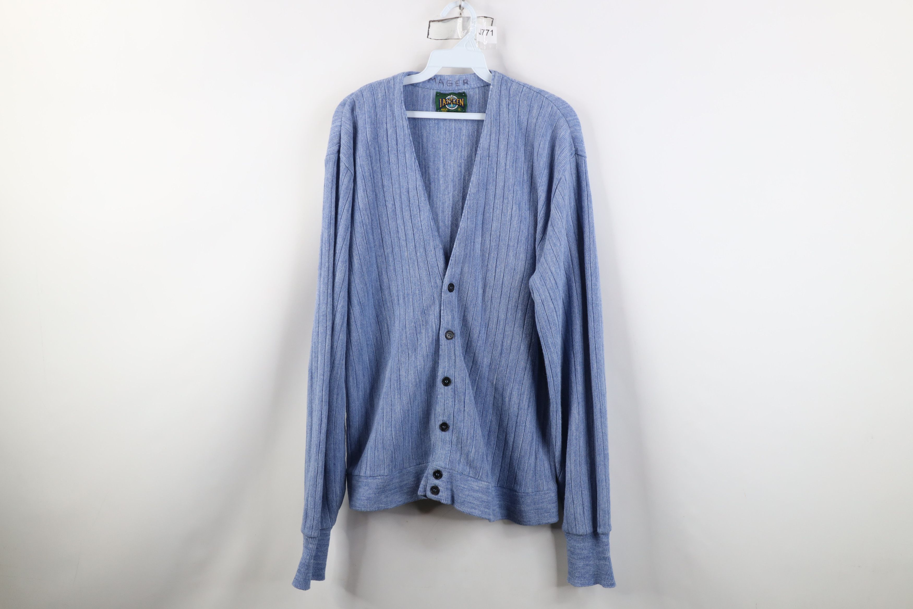 Vintage Vintage 70s Streetwear Ribbed Knit Cardigan Sweater Blue USA Size US XL / EU 56 / 4 - 1 Thumbnail