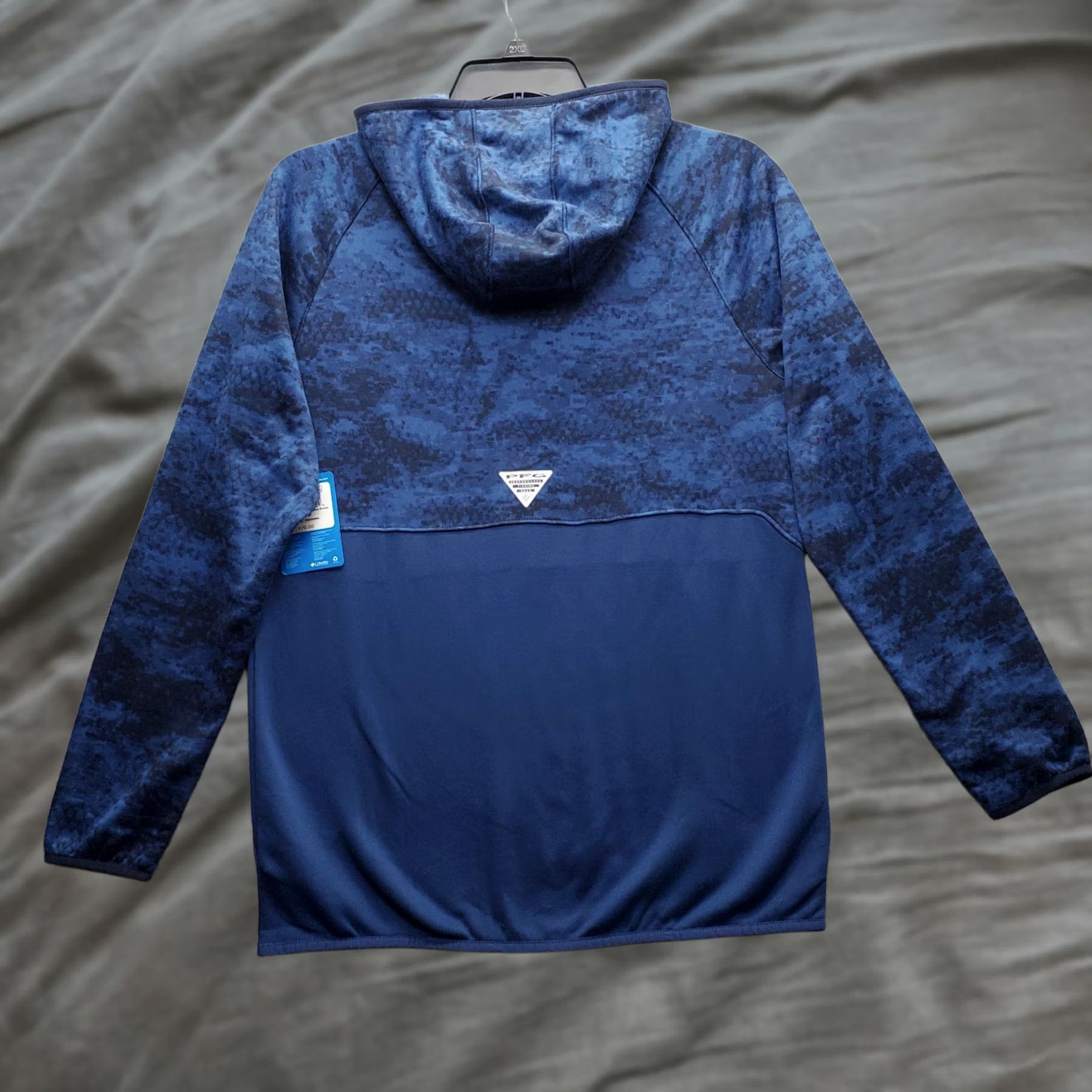 Vintage Columbia Mens Hoodie Small Navy Tie Dye PFG Super Terminal Fleece Lined Pullover Shirt Size US S / EU 44-46 / 1 - 1 Thumbnail