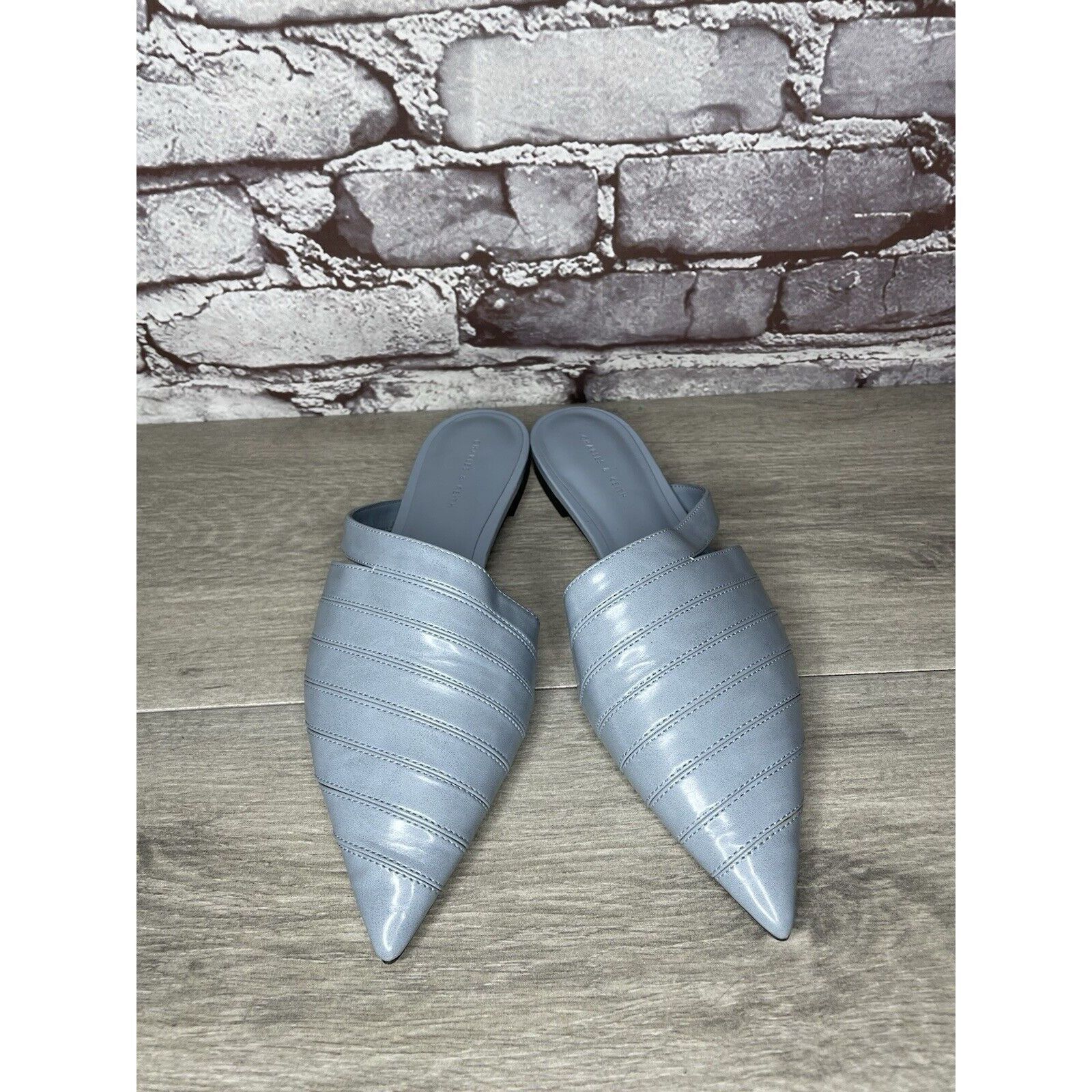 Other Charles Keith Blue Leather Pointed Toe Flats Mules Shoes Wom Size US 7.5 / IT 37.5 - 20 Thumbnail