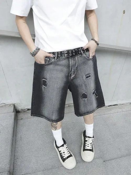 Japanese Brand WASHED distressed jorts GOTHIC punk Y2K Size US 34 / EU 50 - 1 Thumbnail