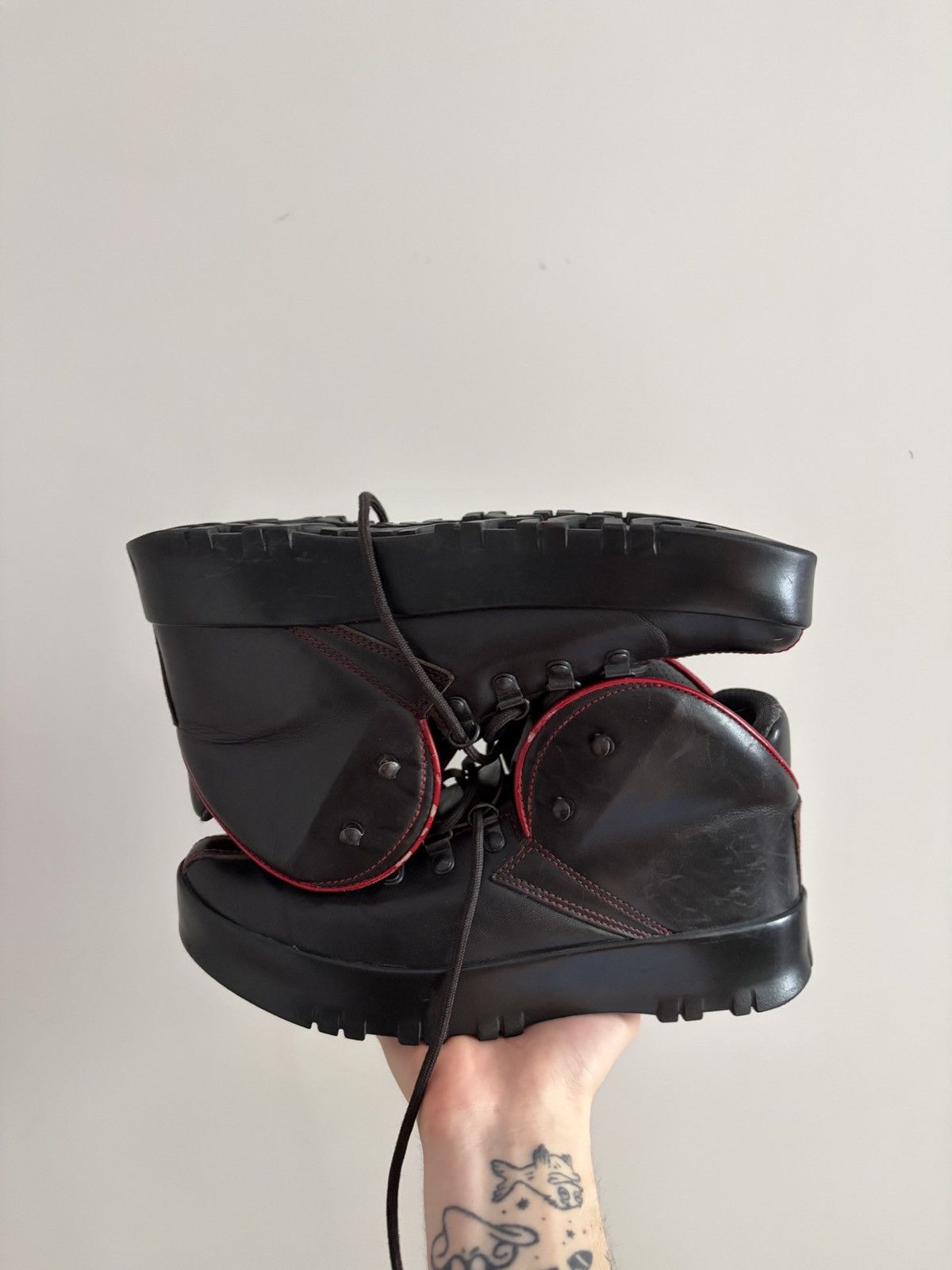 Prada Prada Black Leather Platform Hiking Boots Size US 7.5 / IT 37.5 - 3 Thumbnail