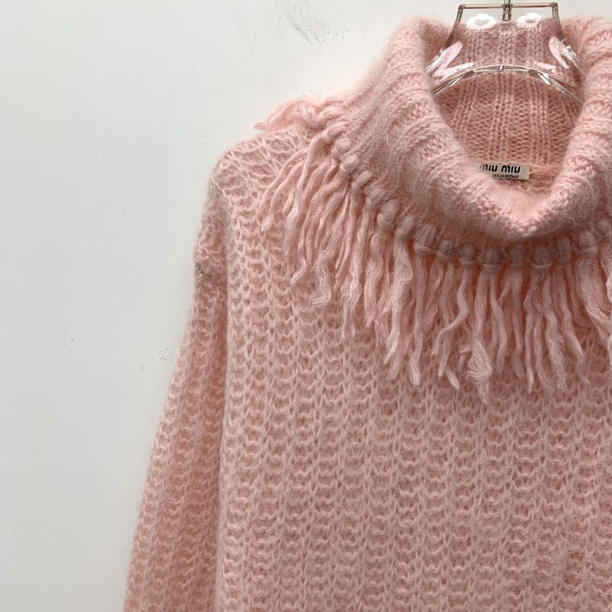 Miu Miu Miu Miu Pink Mohair Fringe High Neck Long Sleeve Sweater Size S / US 4 / IT 40 - 3 Thumbnail
