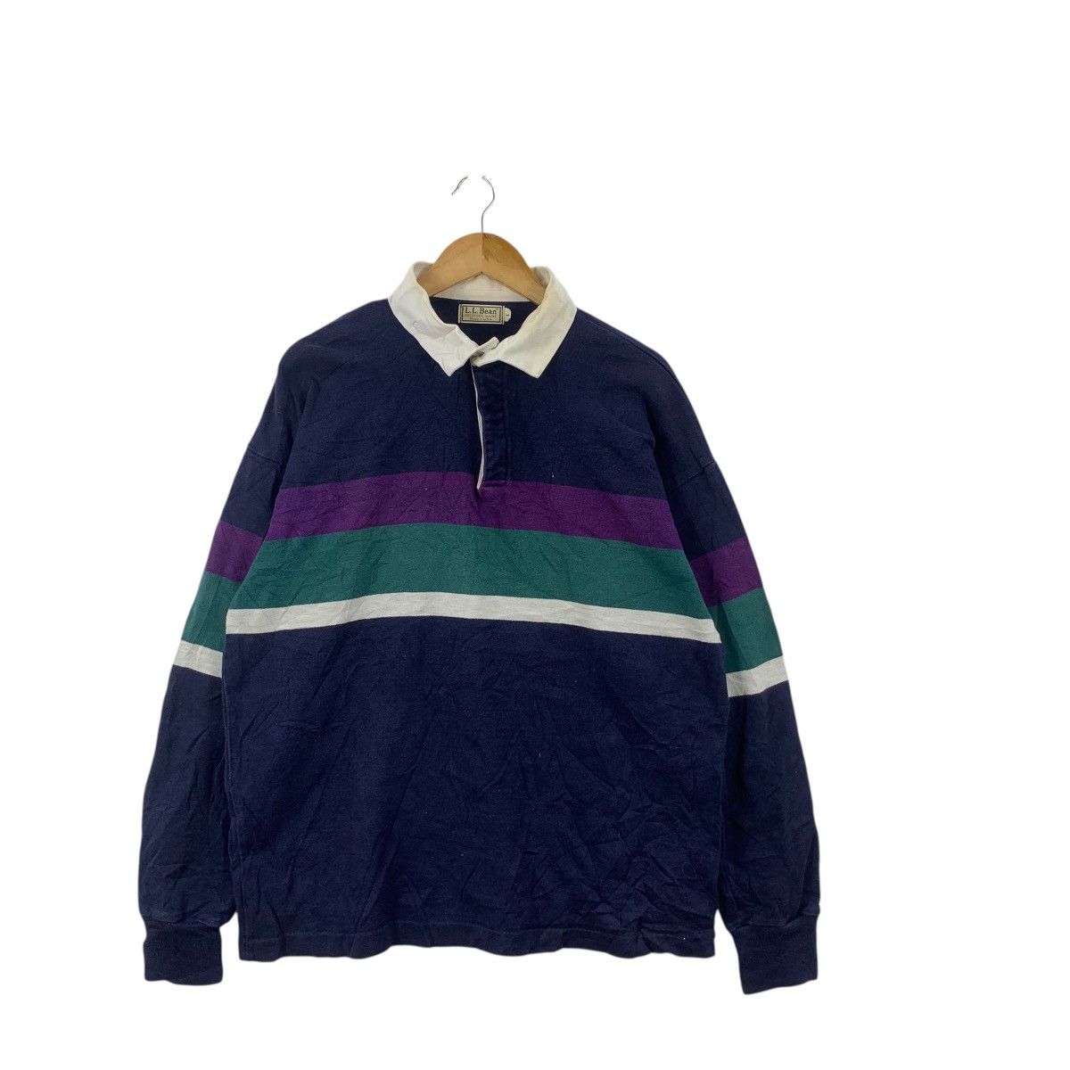 L.L. Bean Vintage 90s L.L. BEAN Made In USA Striped Rugby Polo Tee Size US L / EU 52-54 / 3 - 3 Thumbnail