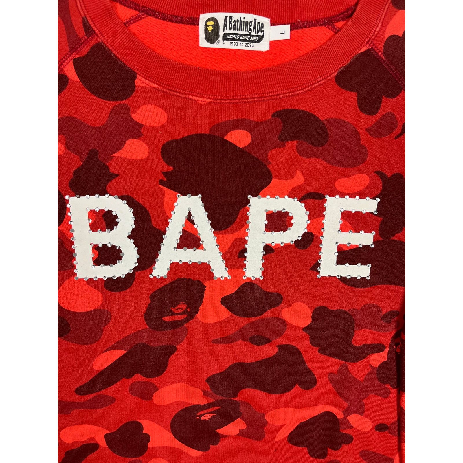 Bape BAPE x Swarovski Red Crazy Camo Crewneck Size US L / EU 52-54 / 3 - 3 Thumbnail