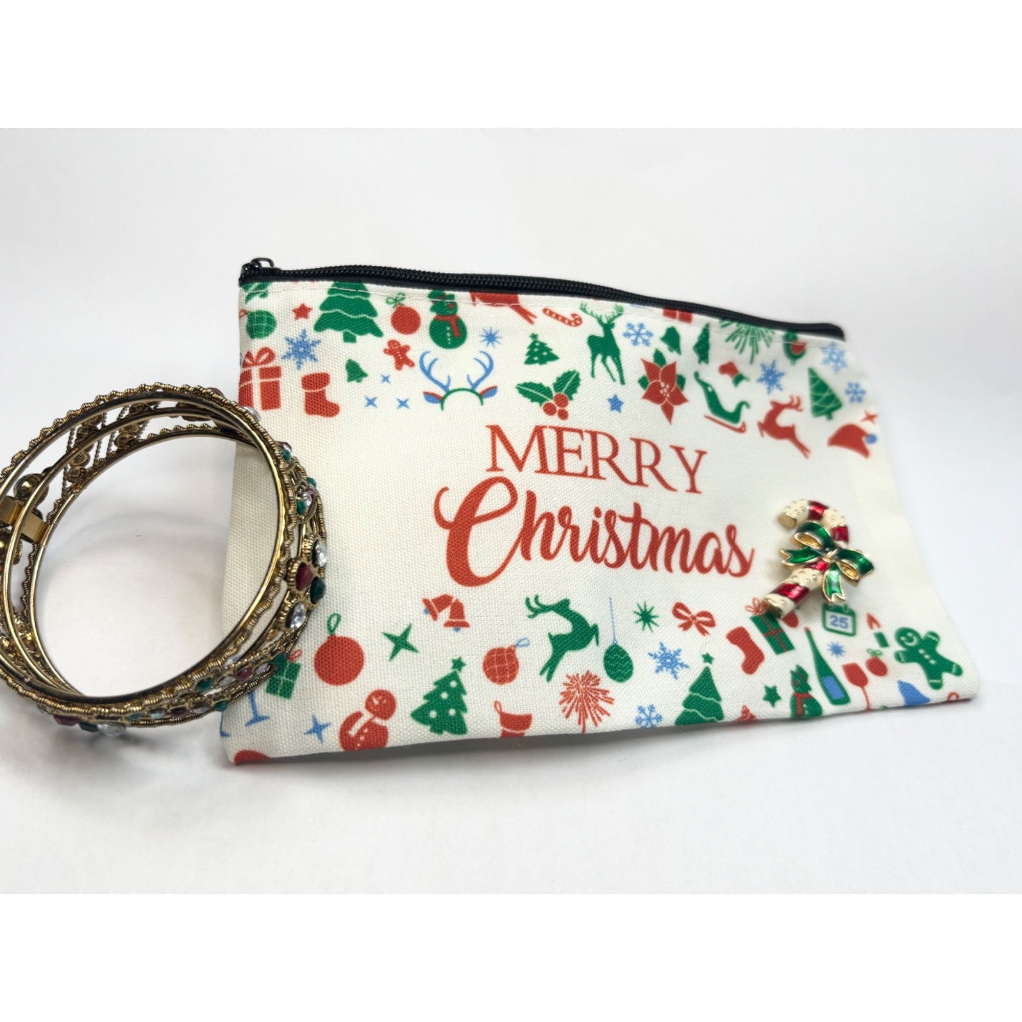 Other Merry Christmas Pouch W/Gold Bangles & Candy Cane Brooch Set Size ONE SIZE - 6 Thumbnail
