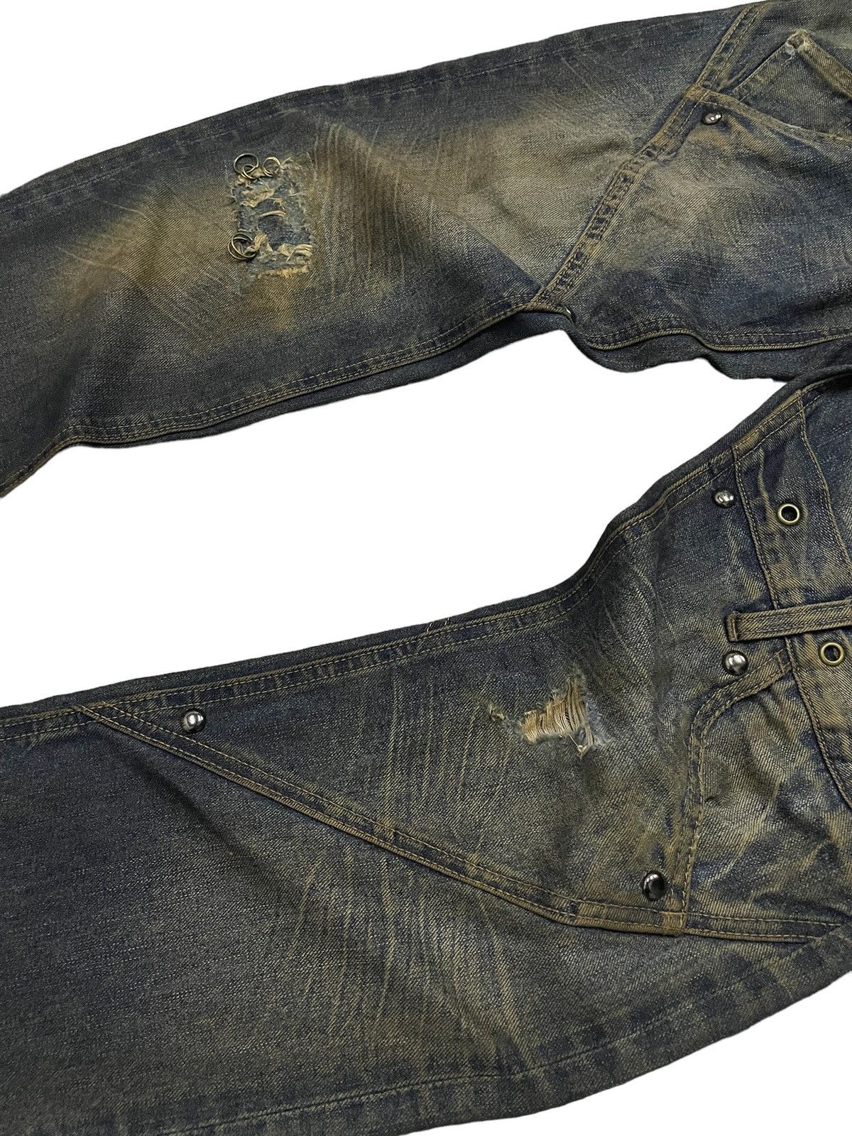 Hysteric Glamour × Levi's × Obelisk Levis 501 Asymmetrical Distressed Piercing Studded Mud Jeans Size US 32 / EU 48 - 13 Thumbnail