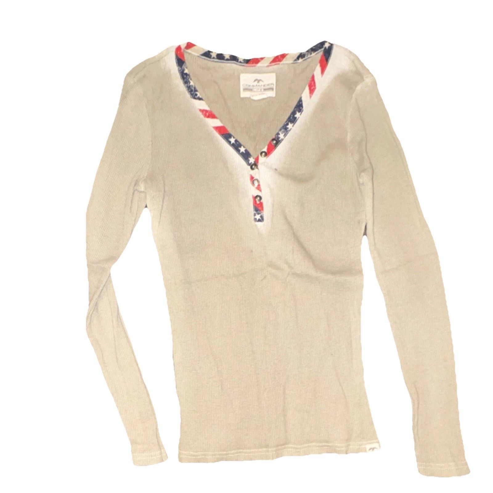Commando Commander Life Button Henley V-Neck Long Sleeve Beige Top Size M / US 6-8 / IT 42-44 - 1 Thumbnail