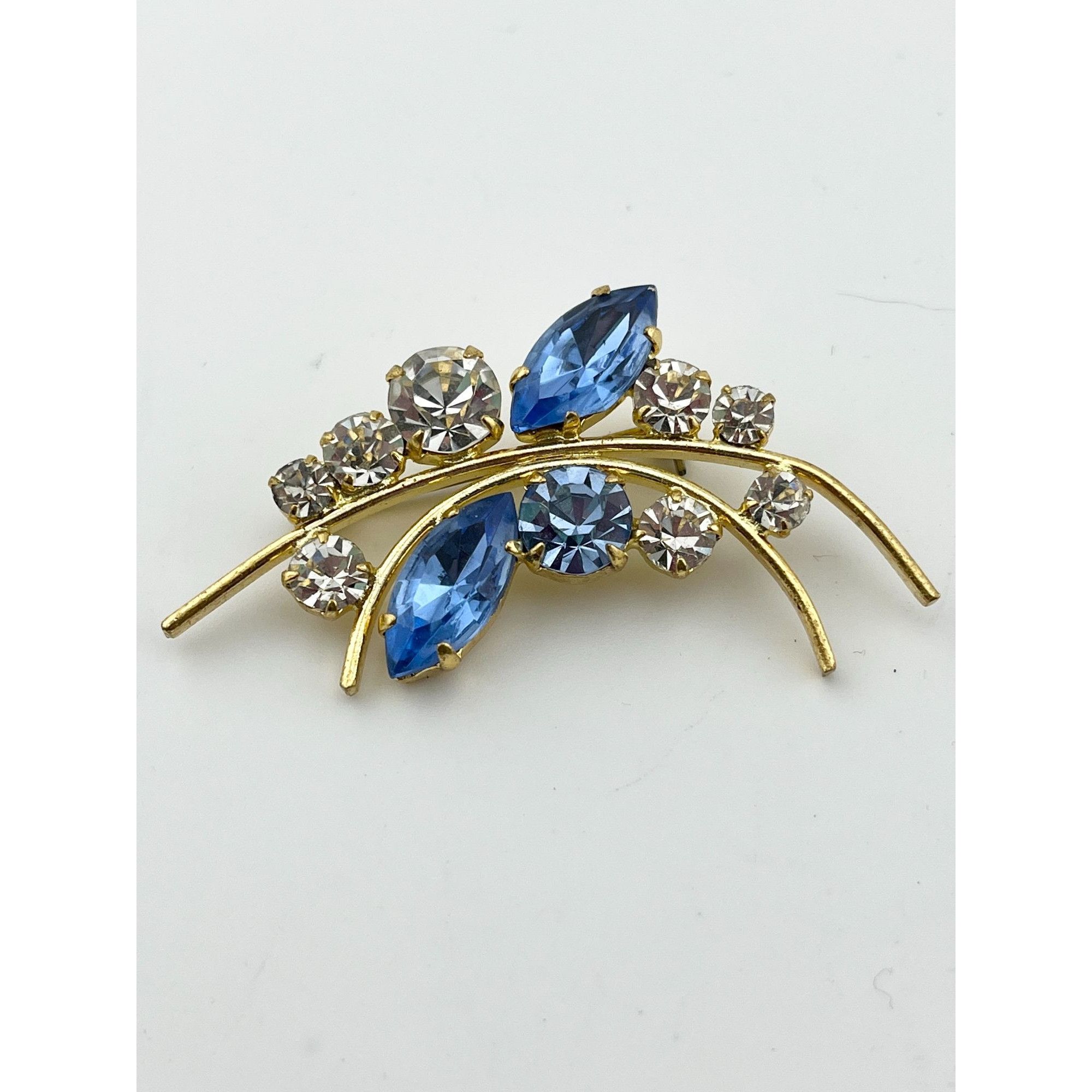 Vintage Blue Rhinestone offers Floral Brooch Pin