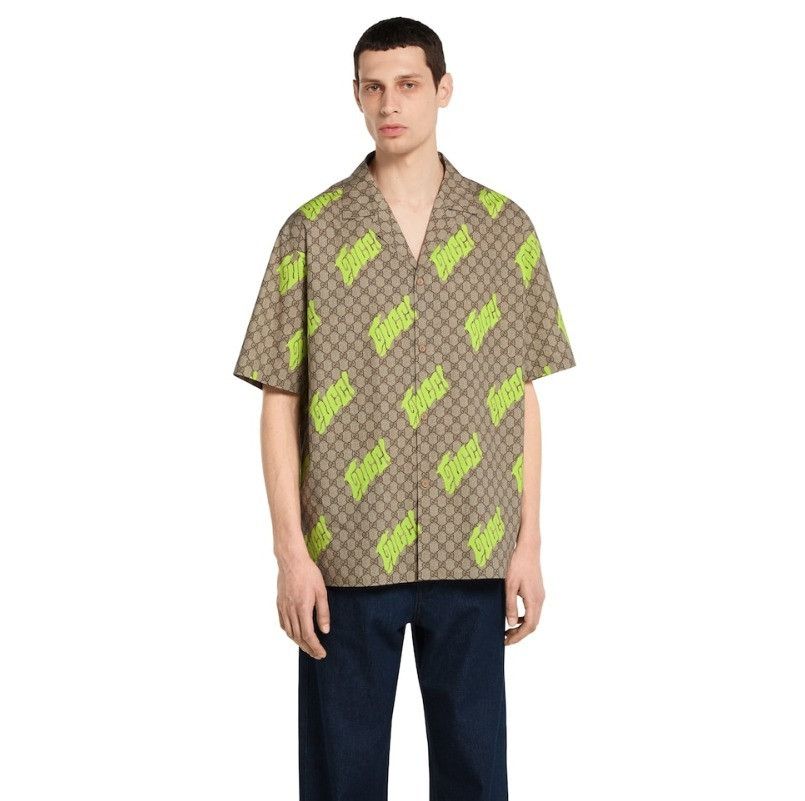 Gucci o1la5ras0426 Printed Cotton Poplin Bowling Shirt in Beige Size US M / EU 48-50 / 2 - 3 Thumbnail