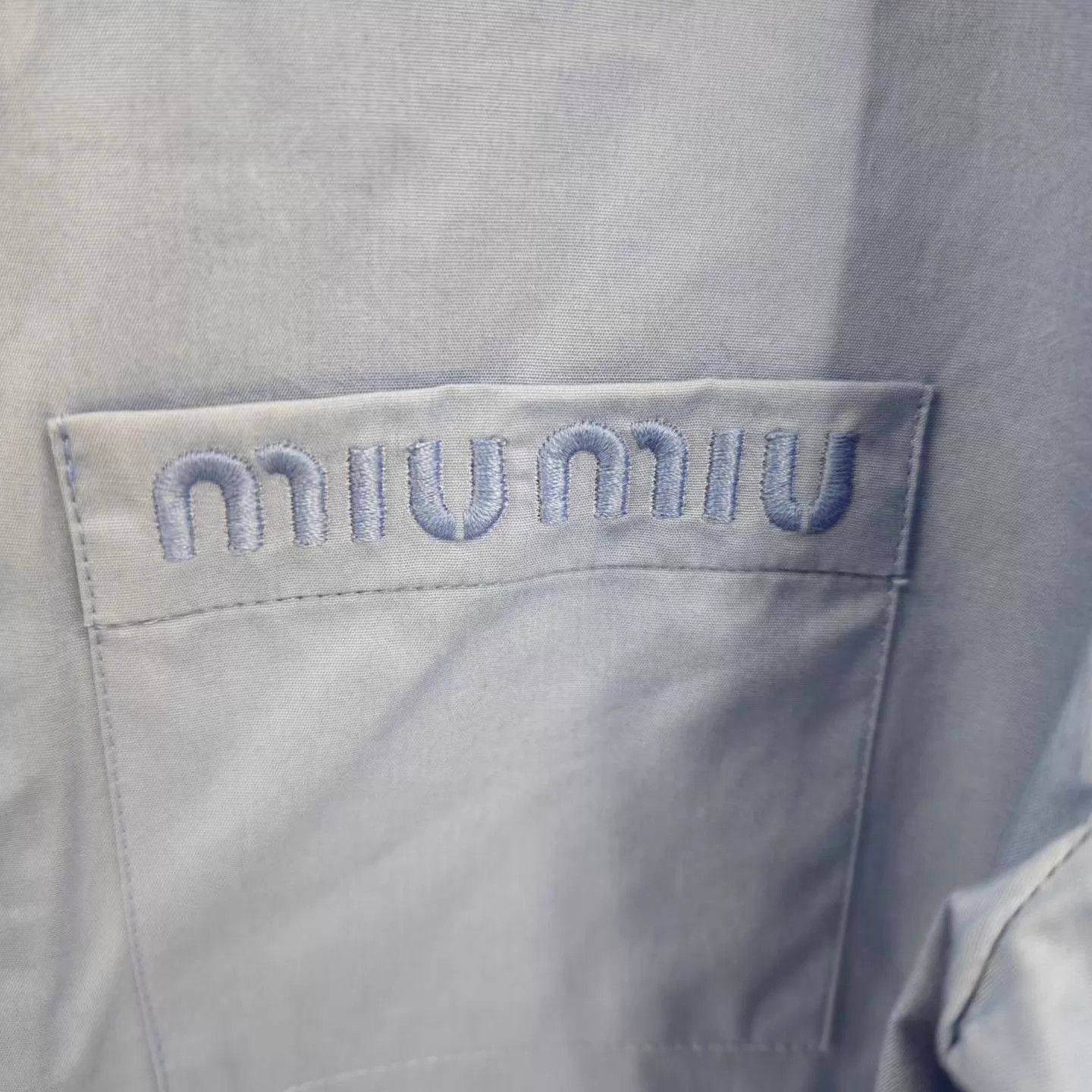 Miu Miu MIU MIU Women's Sapphire Blue Logo Embroidered LS Shirt Size XS / US 0-2 / IT 36-38 - 3 Thumbnail