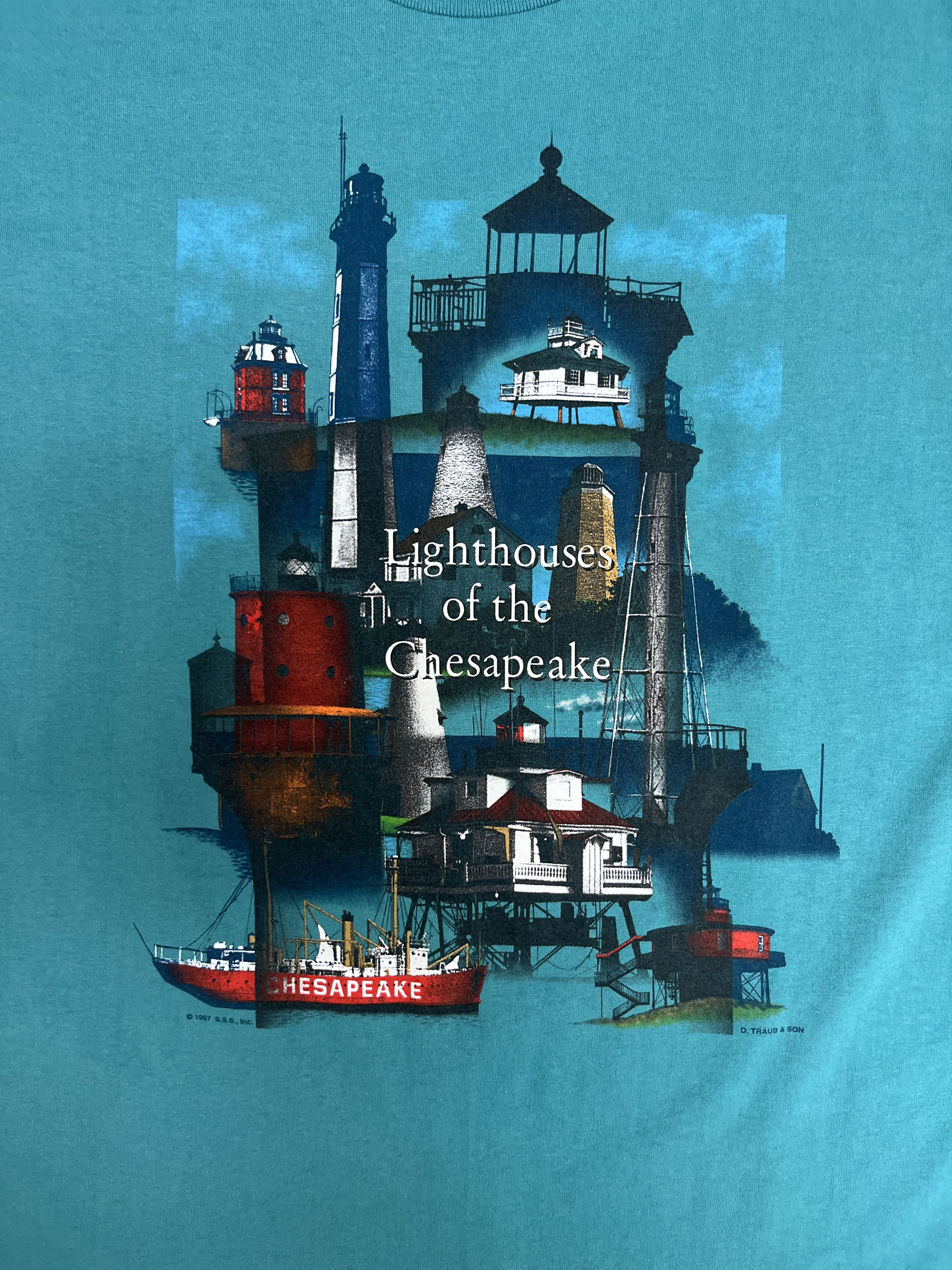 Vintage Lighthouses of the Chesapeake Vintage Teal T-Shirt Tee Size US XL / EU 56 / 4 - 2 Thumbnail