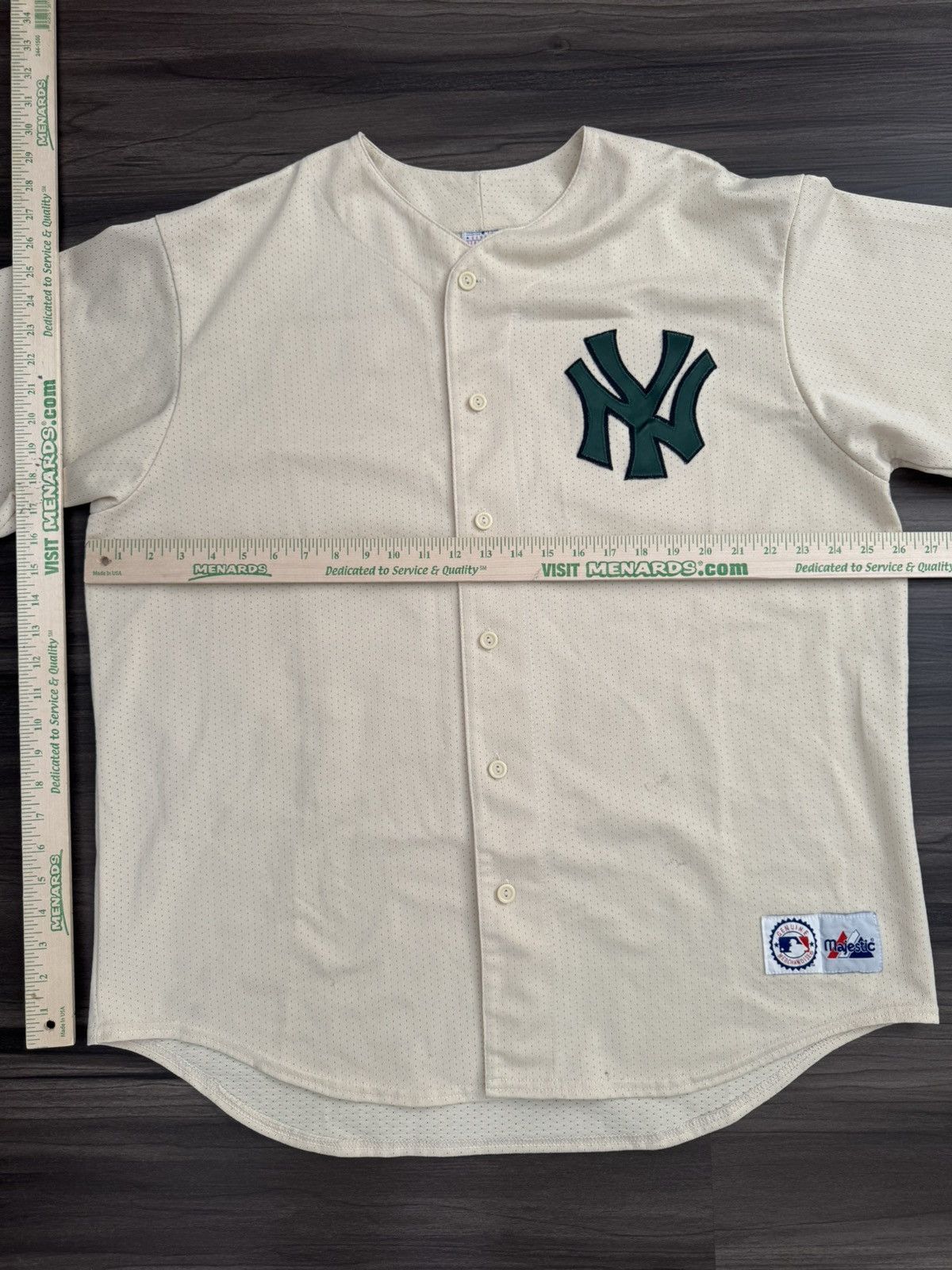 Majestic × Vintage Rare New York Yankees Cream Jersey Green Patched Logo 2XL Size US XXL / EU 58 / 5 - 6 Thumbnail